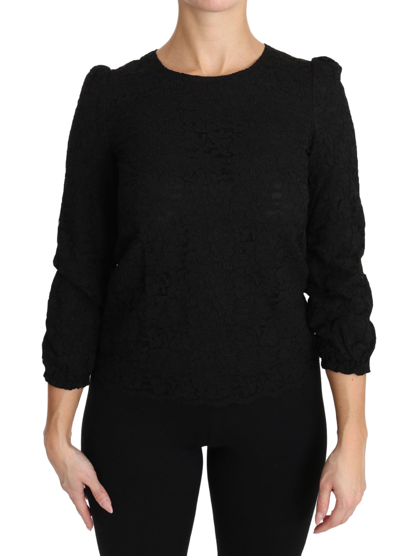 Dolce & Gabbana Elegant Black Floral Crewneck Blouse