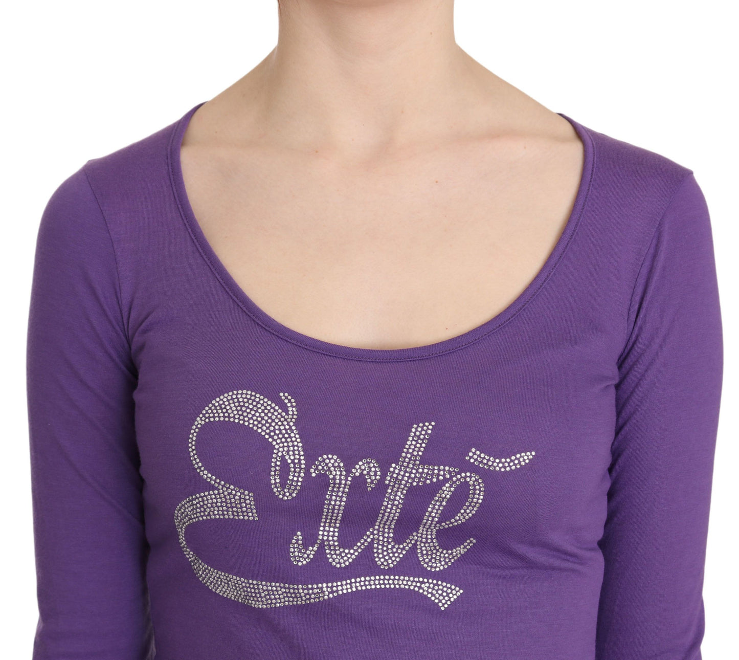 Exte Elegant Purple Crystal Embellished Long Sleeve Top