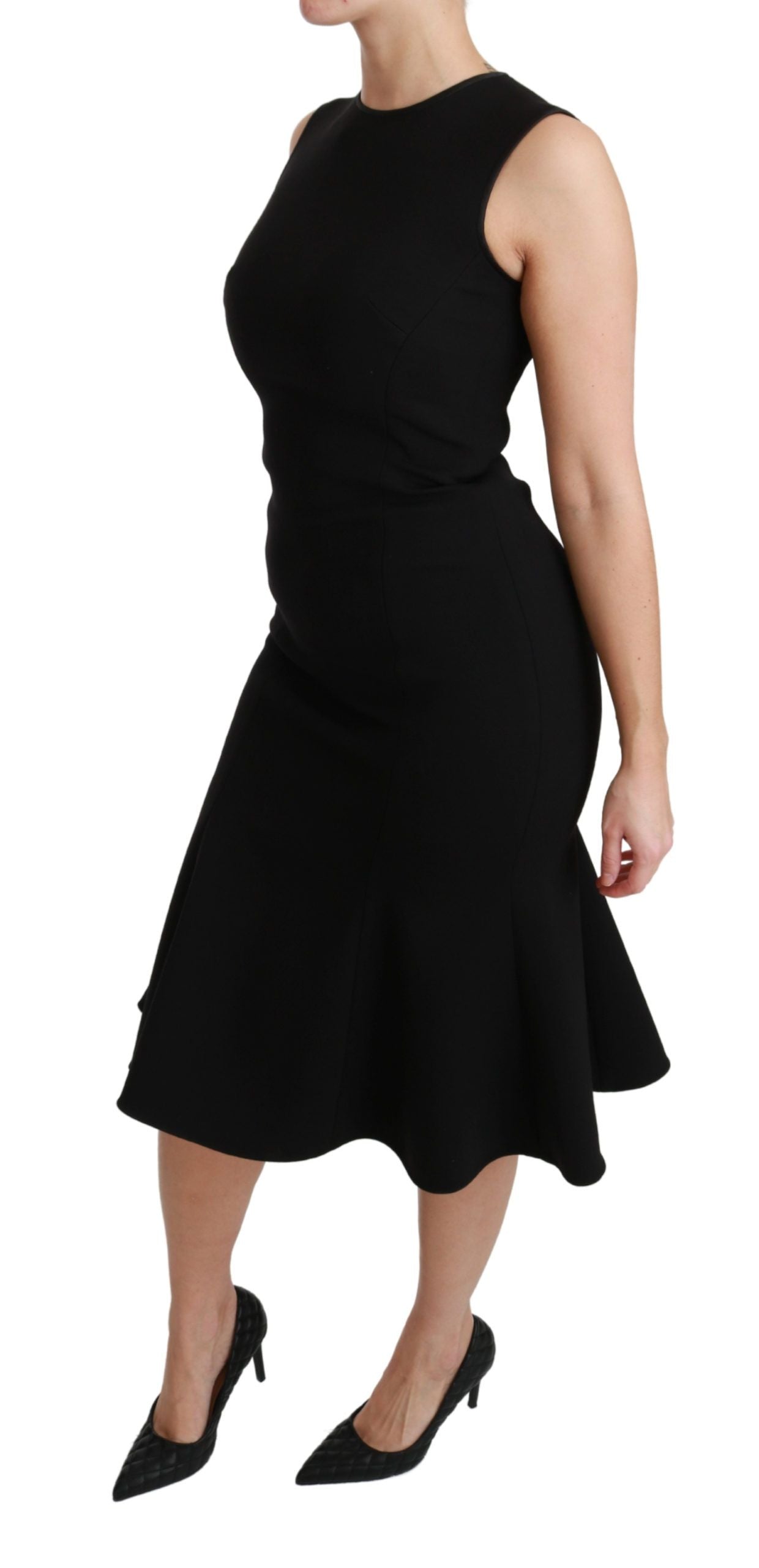 Dolce & Gabbana Elegant Black Fit Flare Wool Blend Dress