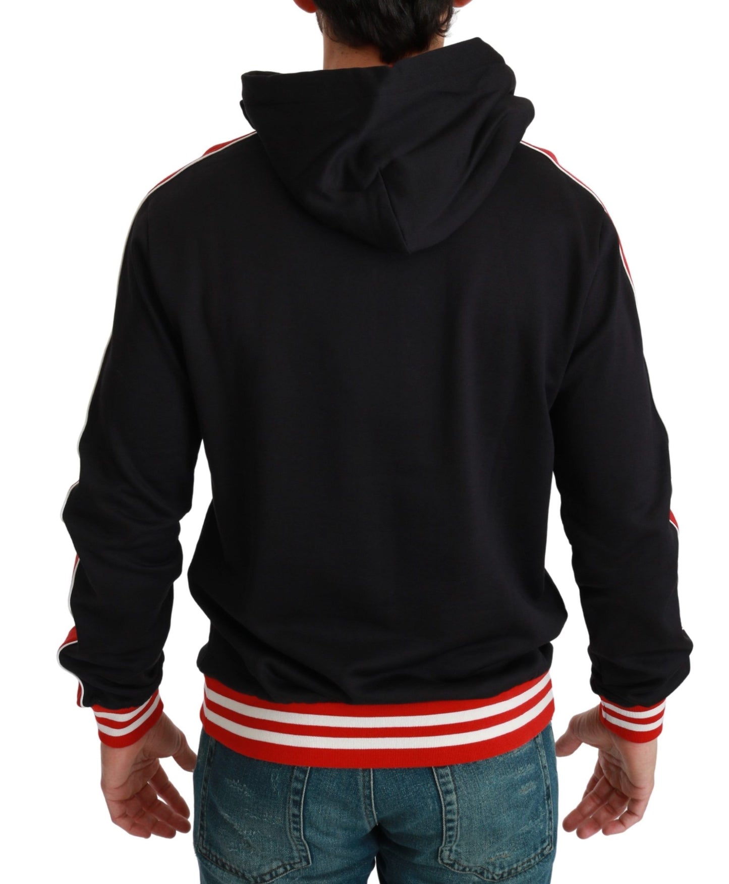 Dolce & Gabbana Elegant Black Hooded Sweater with Multicolor Motif