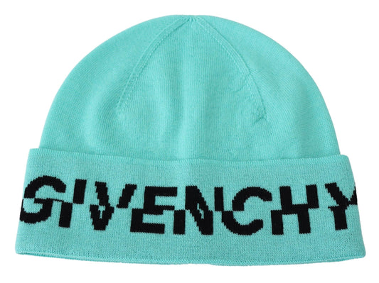 Givenchy Aquamarine Green Wool Beanie with Signature Logo