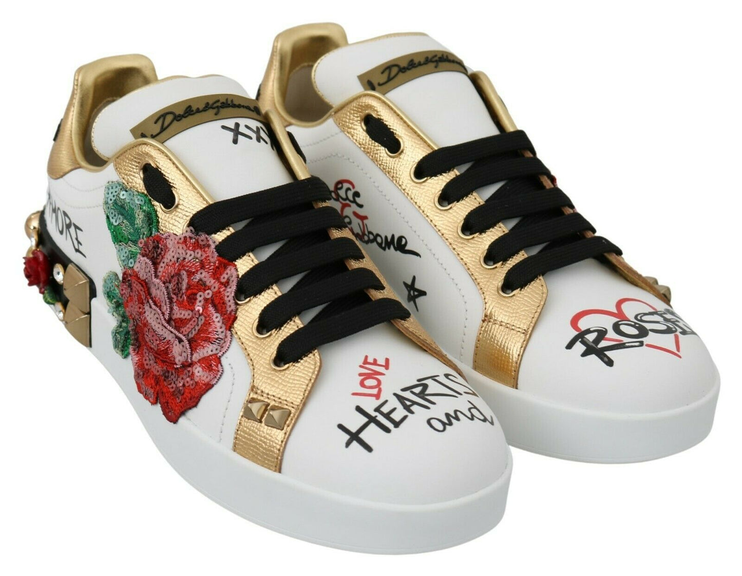 Dolce & Gabbana Elegant Sequined Floral Leather Sneakers