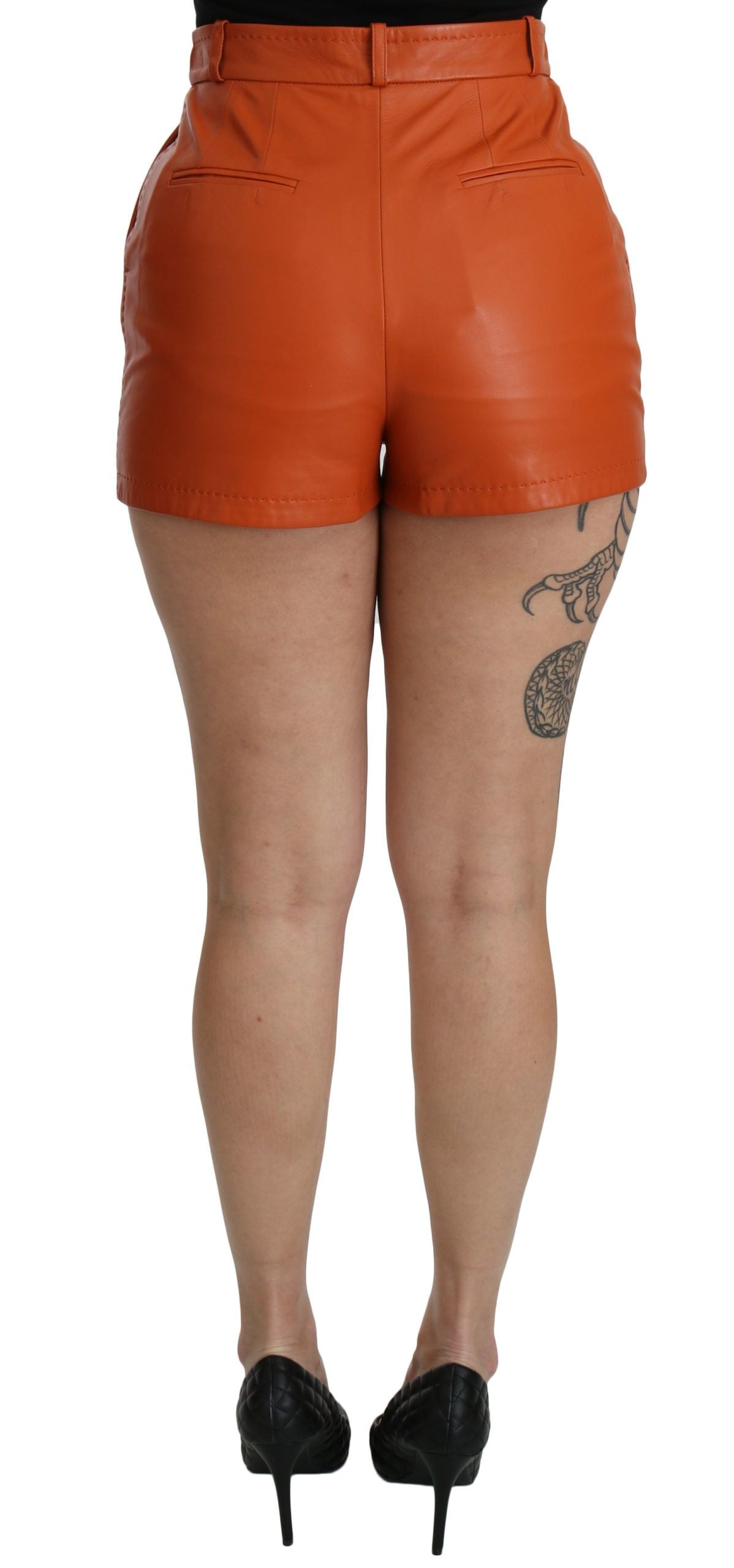 Dolce & Gabbana Chic Orange Leather High Waist Hot Pants