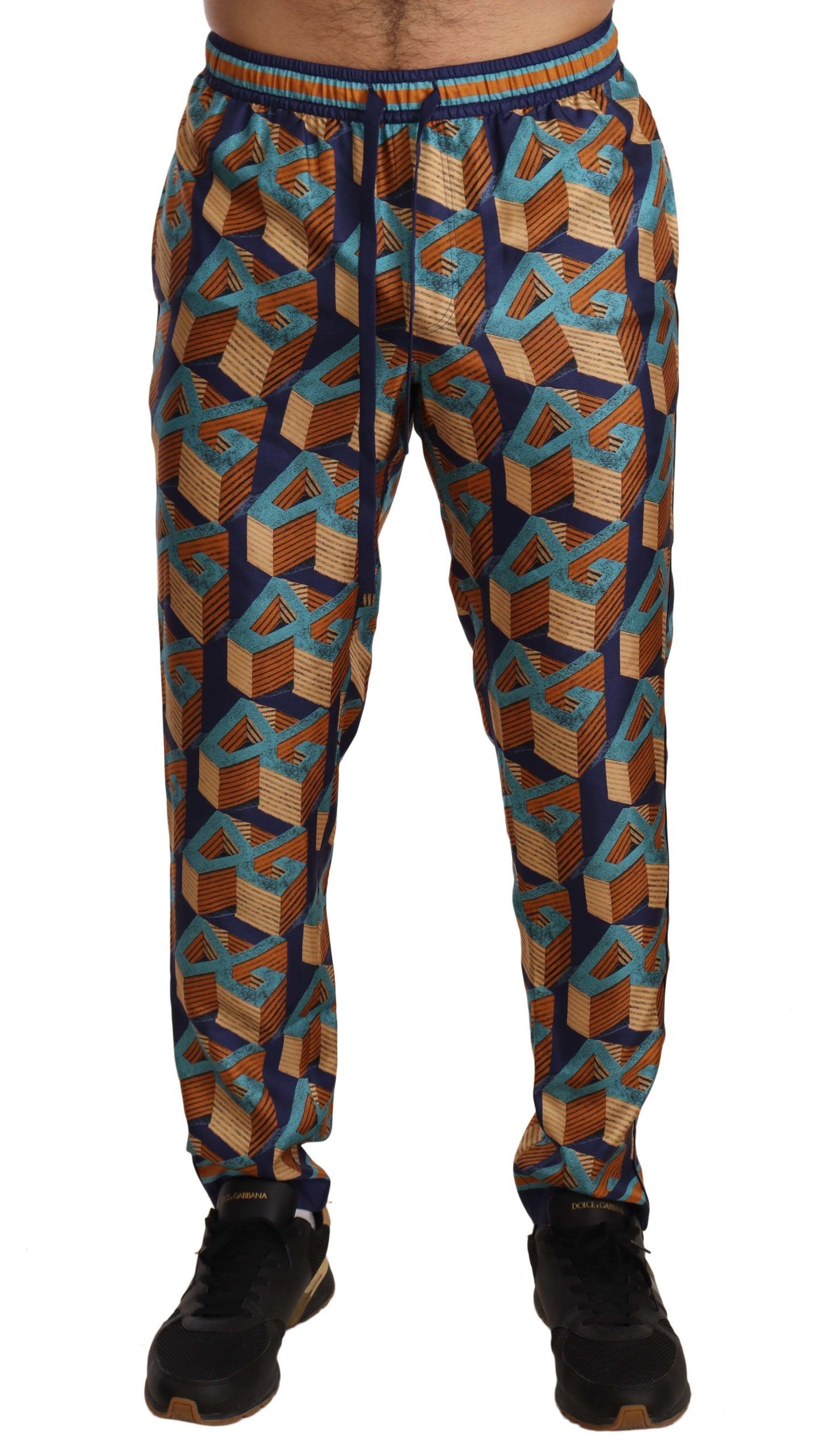 Dolce & Gabbana Elegant Silk Jogger Pants with Vibrant Print