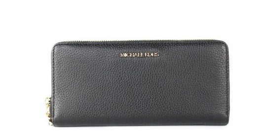 Michael Kors Jet Set Travel Large Black Pebble Leather Continental Wrist Wallet