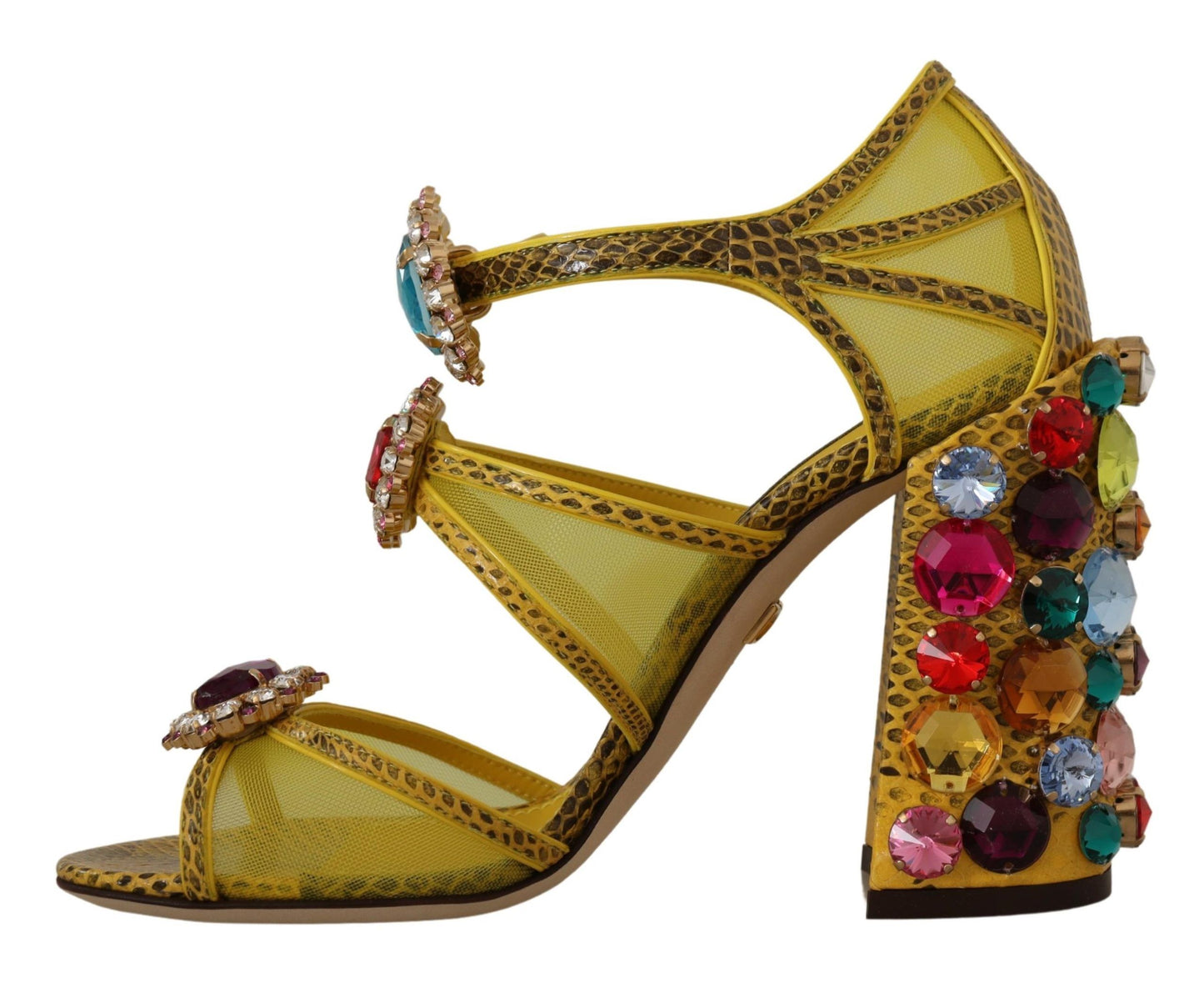 Dolce & Gabbana Stunning Crystal-Embellished Yellow Leather Sandals