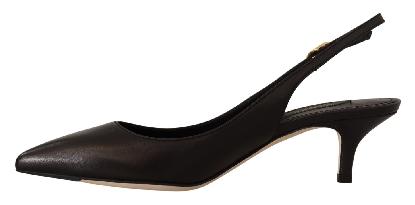 Dolce & Gabbana Elegant Black Leather Slingbacks Heels