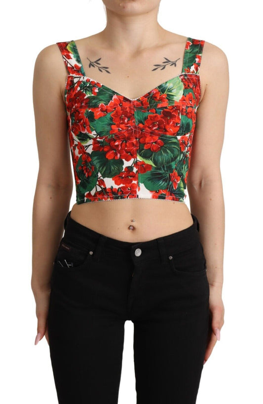 Dolce & Gabbana Elegant Red Cropped Top with Geranium Print