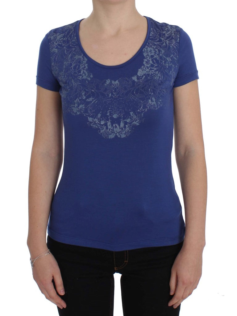 Ermanno Scervino Elegant Blue Crew Neck Tee with Logo Detail