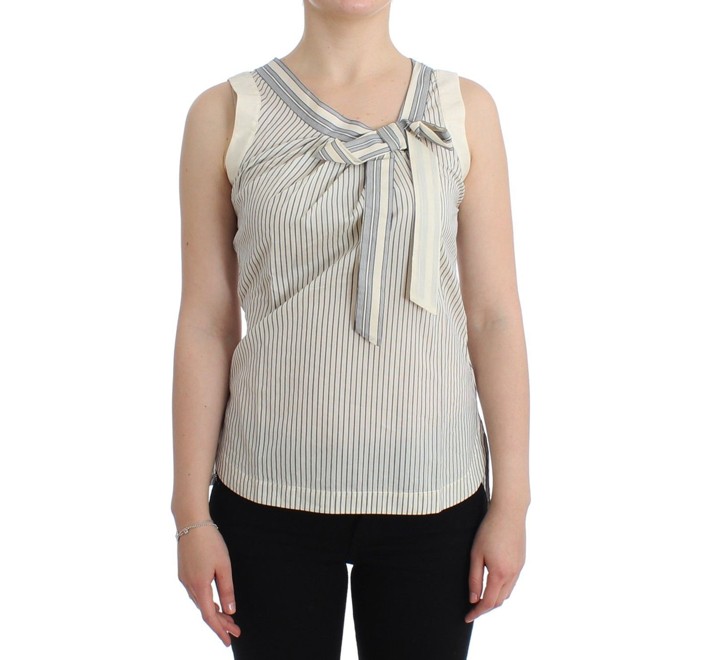 Ermanno Scervino Chic Striped Cotton-Silk Bow Top