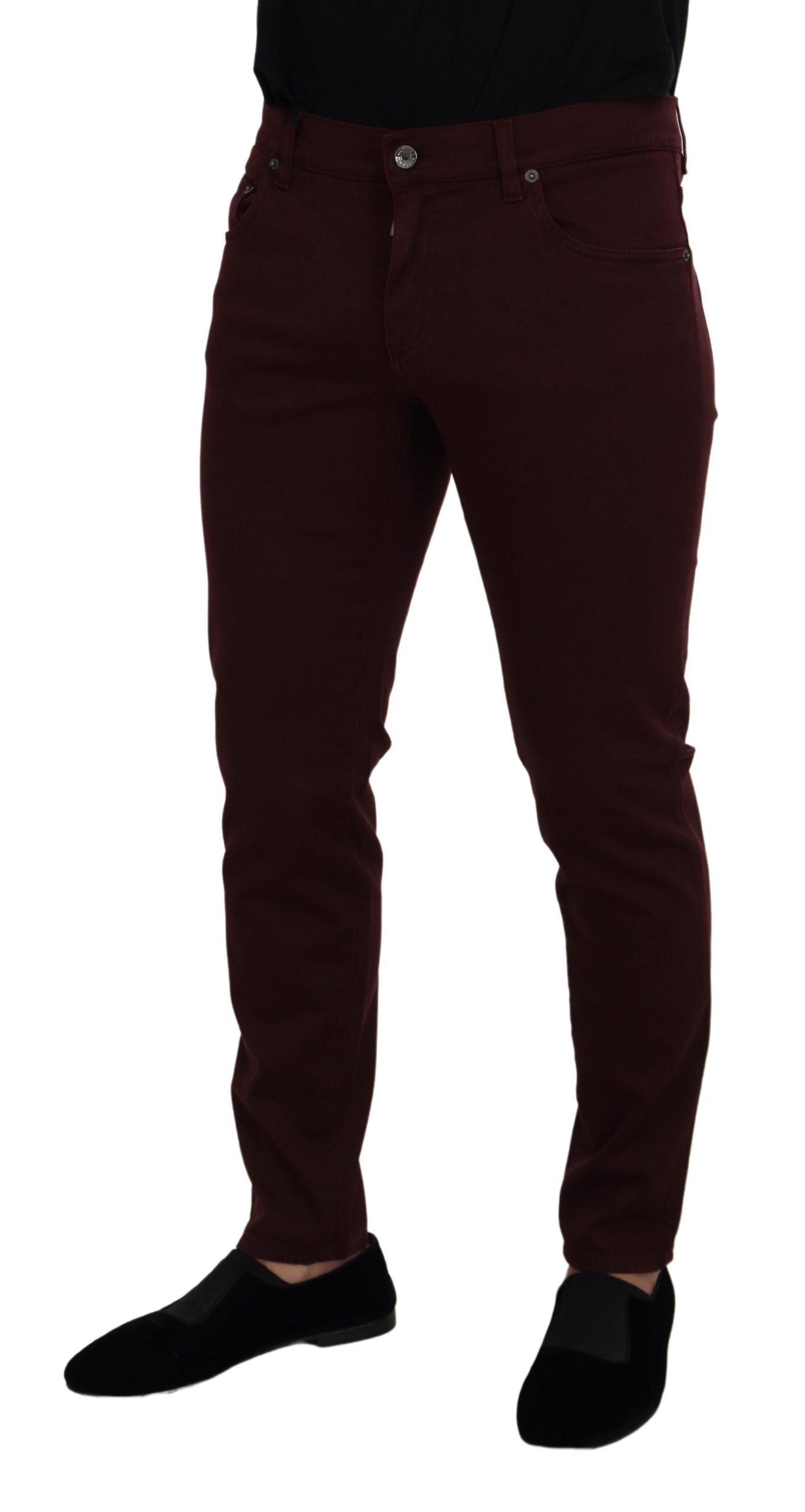 Dolce & Gabbana Slim Fit Bordeaux Jeans - Italian Luxury