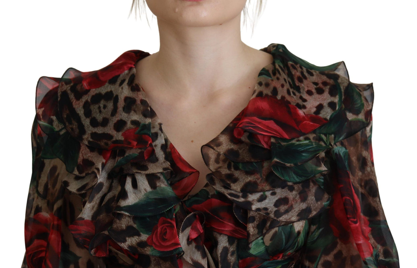 Dolce & Gabbana Silk Leopard Print & Red Roses Dress