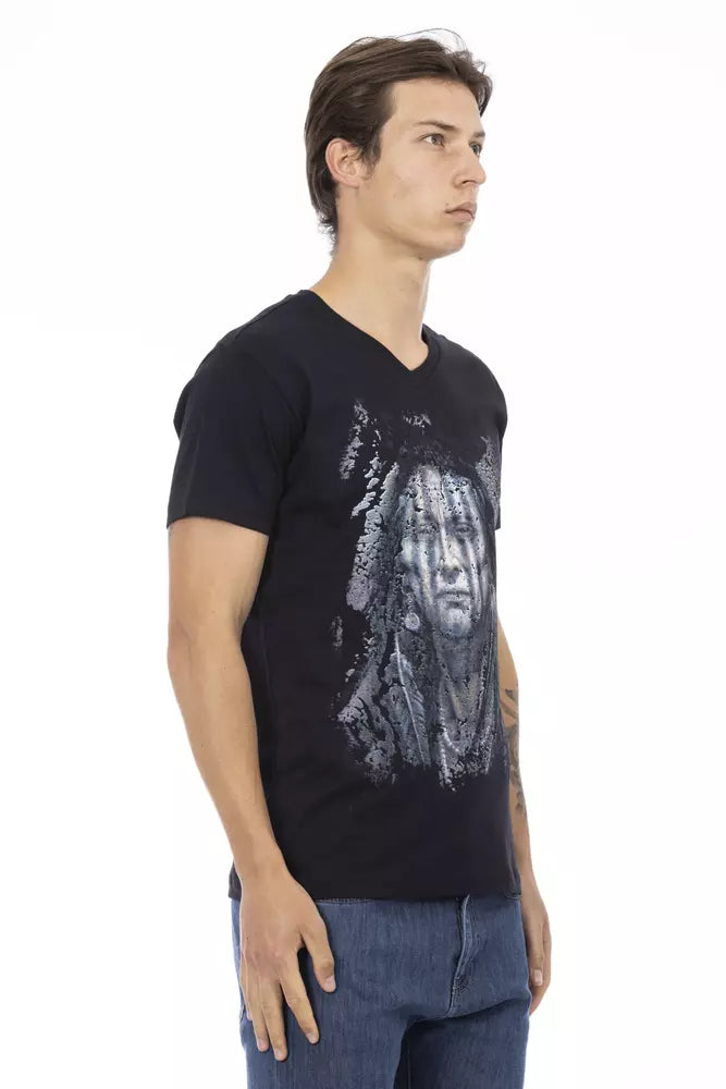 Trussardi Action Black Cotton Men V-Neck T-Shirt