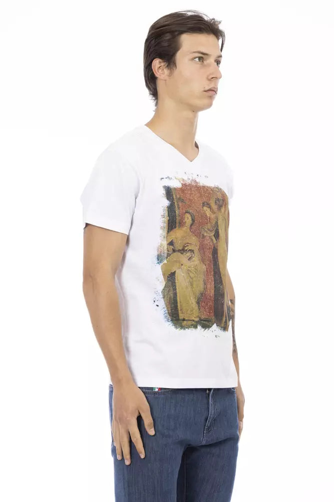 Trussardi Action White Cotton Men's V-Neck T-Shirt