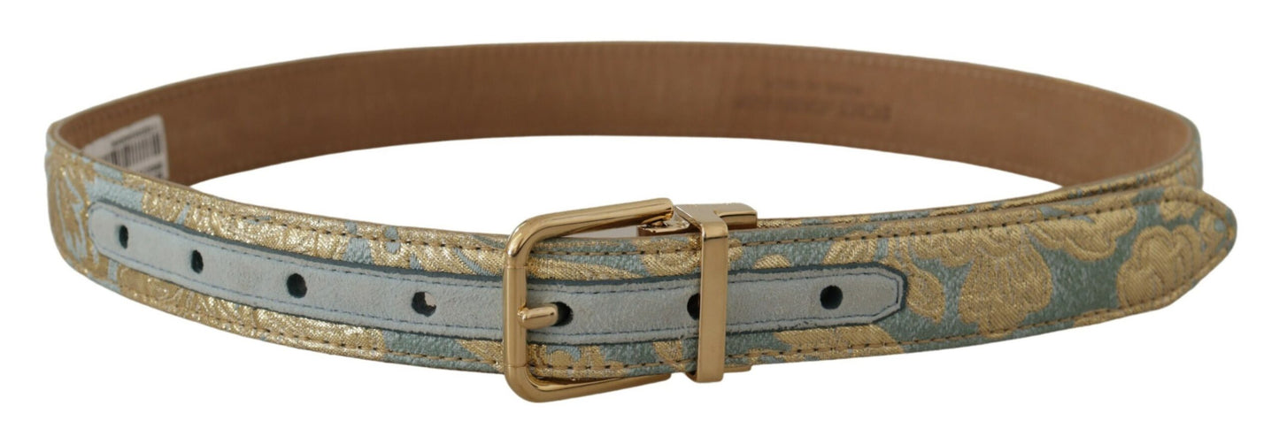 Dolce & Gabbana Elegant Light Blue Leather Belt with Gold Buckle