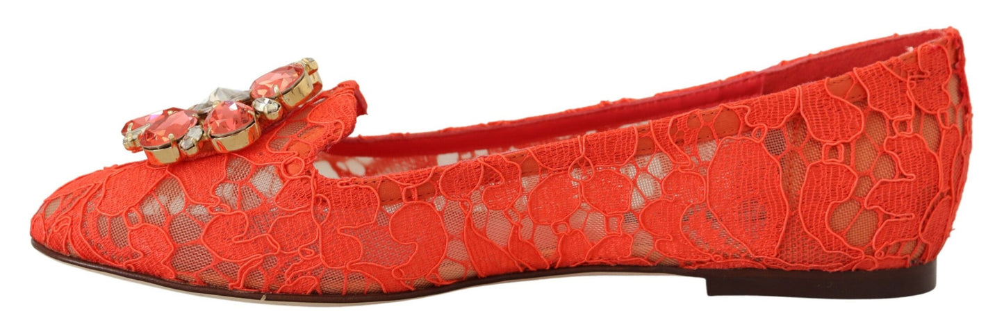 Dolce & Gabbana Elegant Lace Vally Flats in Coral Red