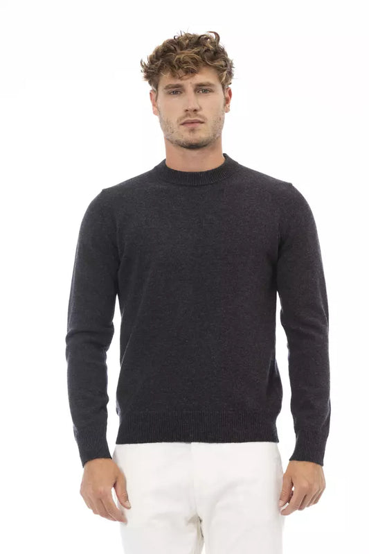 Alpha Studio Black Wool Men Sweater