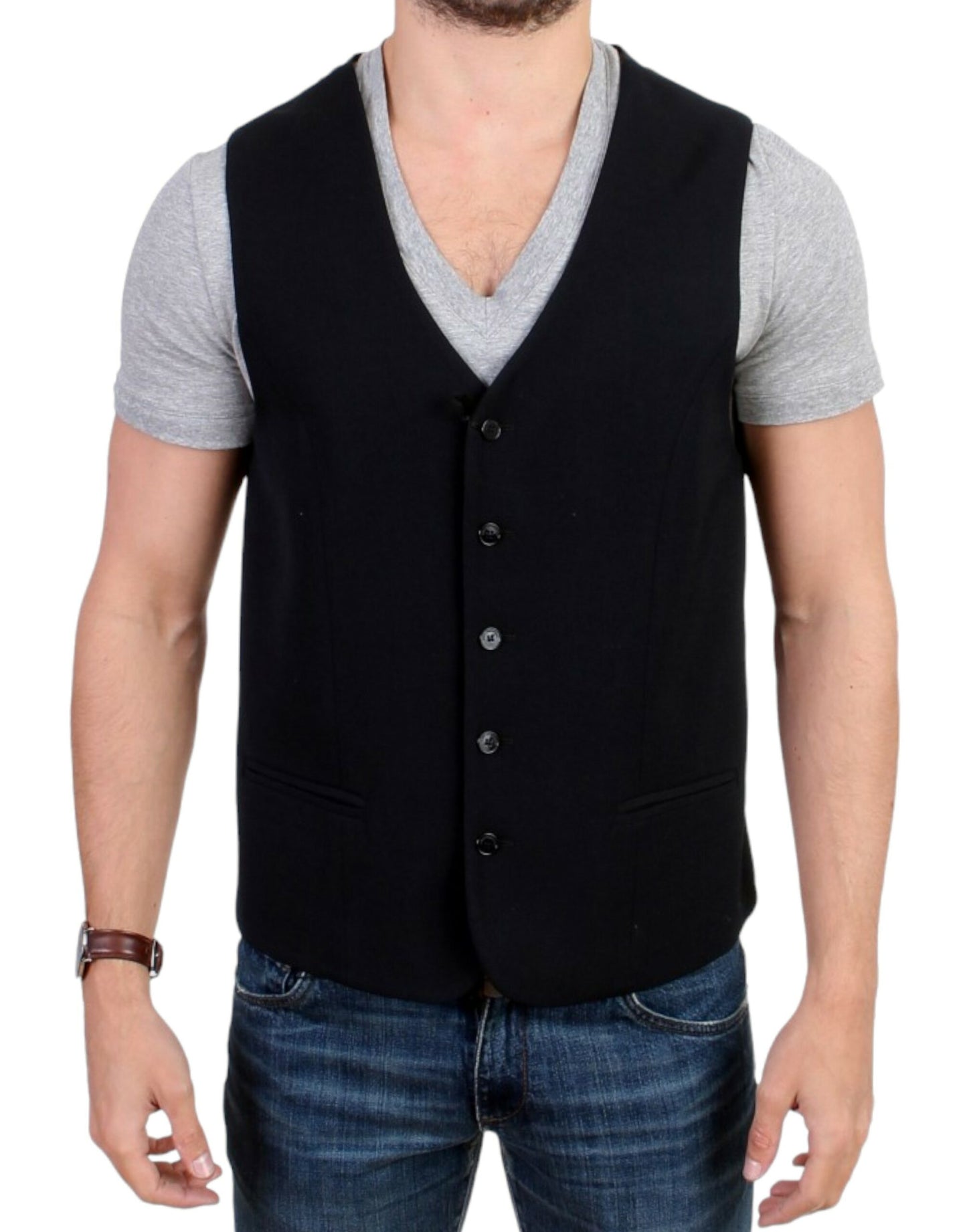 Costume National Elegant Black Wool Blend Casual Vest