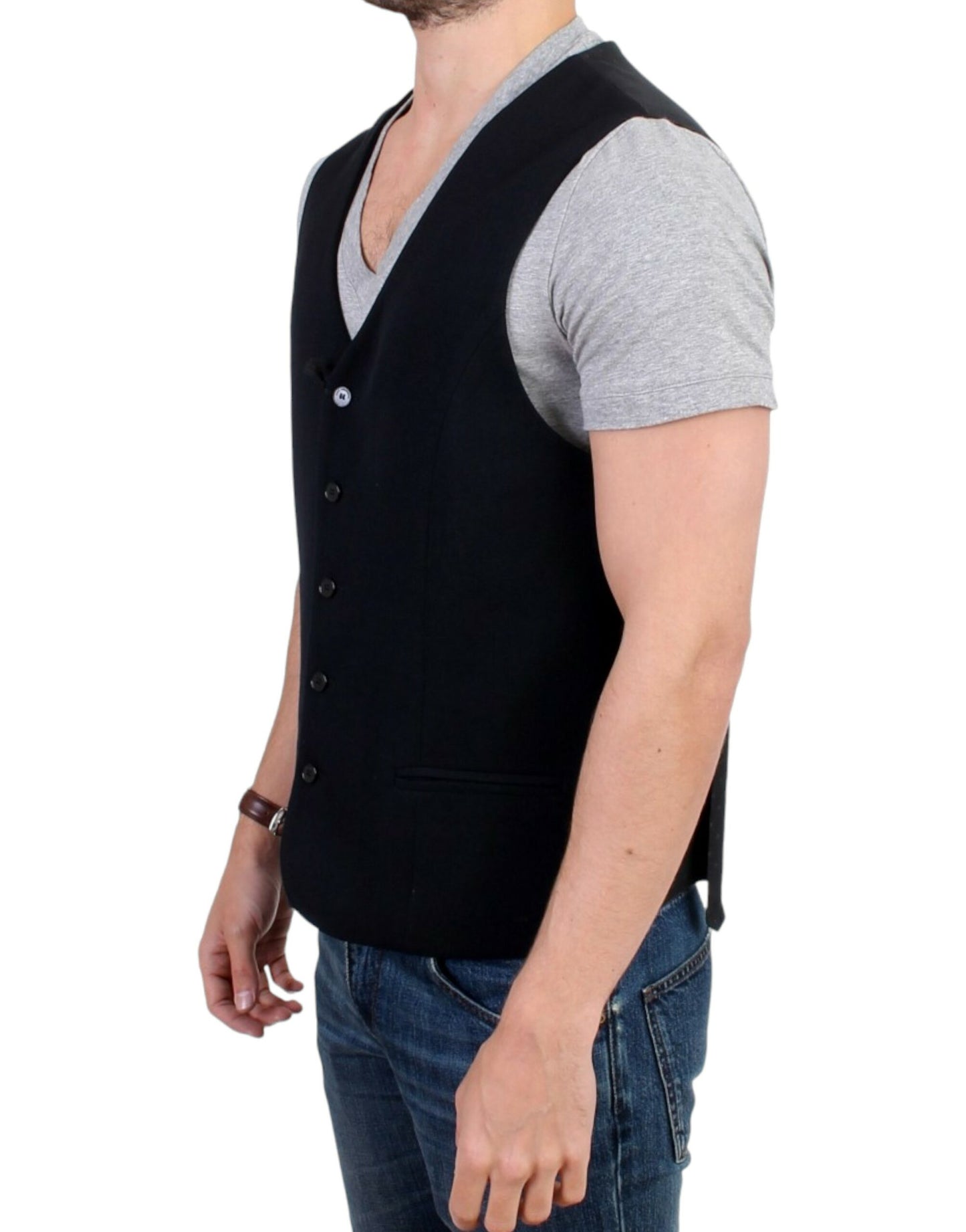 Costume National Elegant Black Wool Blend Casual Vest