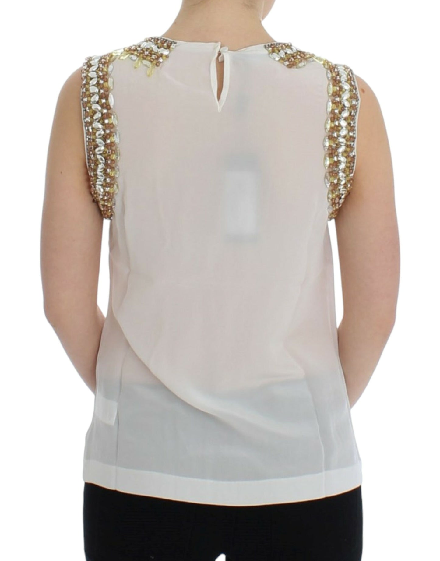 Dolce & Gabbana Elegant Sleeveless Silk Blouse with Crystal Embellishment