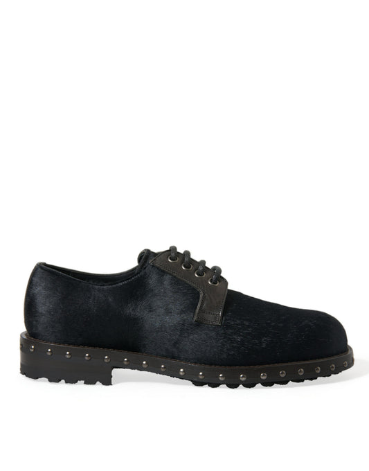 Dolce & Gabbana Elegant Black Calf Fur Derby Shoes