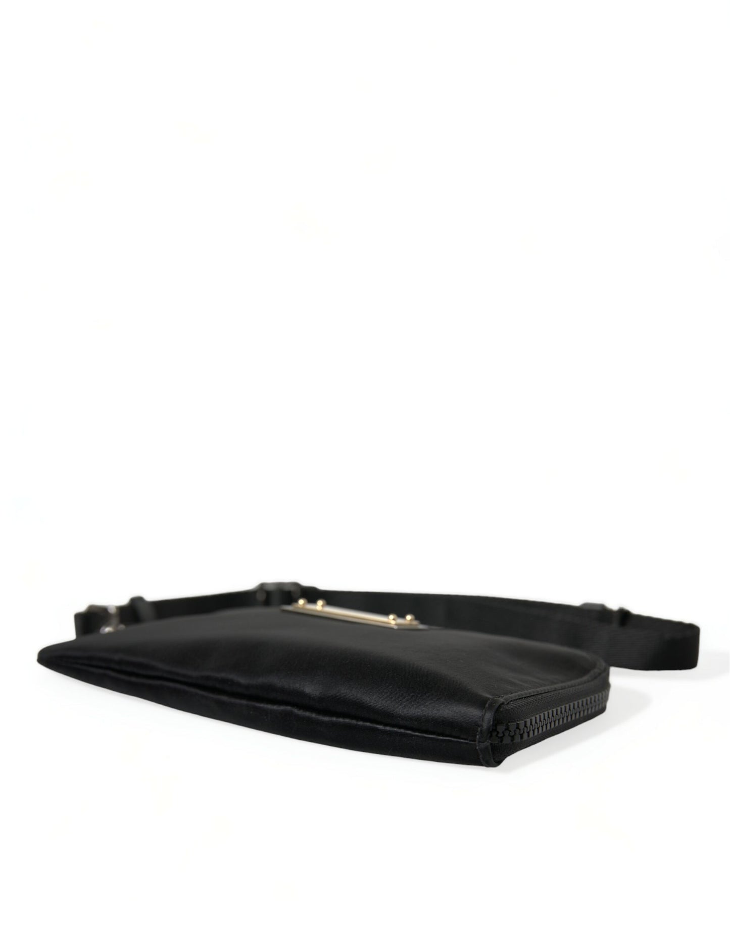 Dolce & Gabbana Elegant Black Nylon Leather Pouch with Silver Details