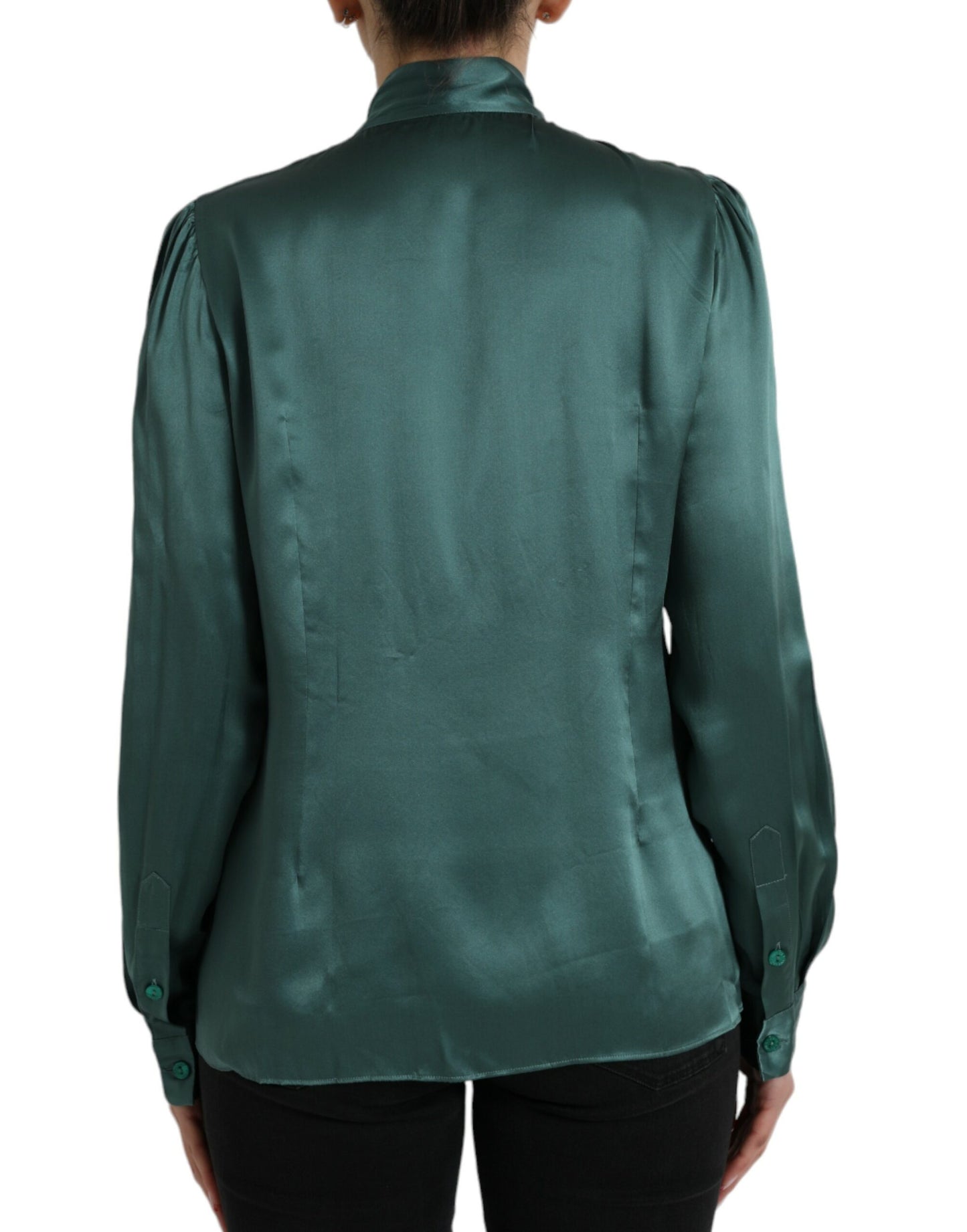 Dolce & Gabbana Elegant Dark Green Silk Blouse Top