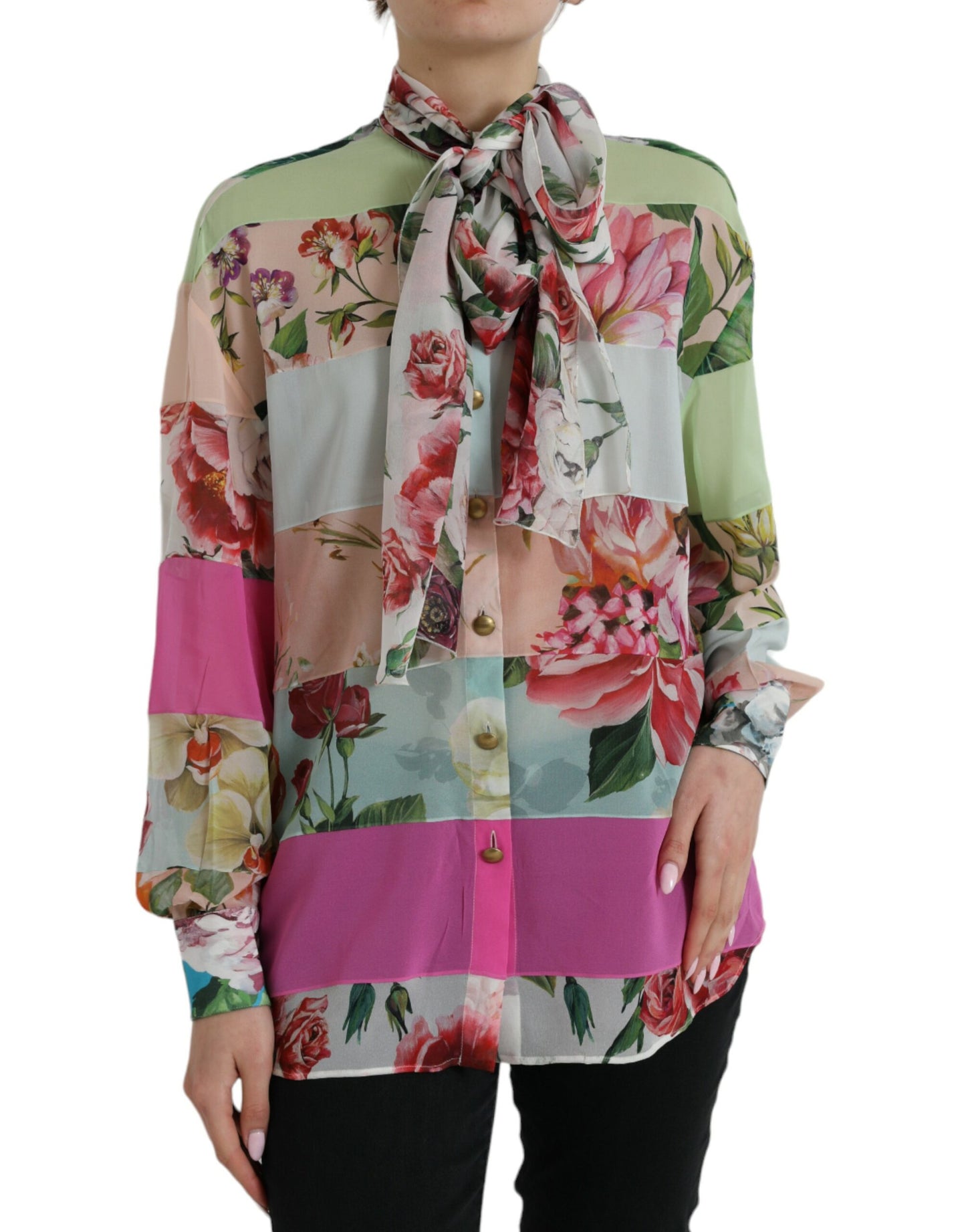 Dolce & Gabbana Elegant Multicolor Silk Blend Long Sleeve Top