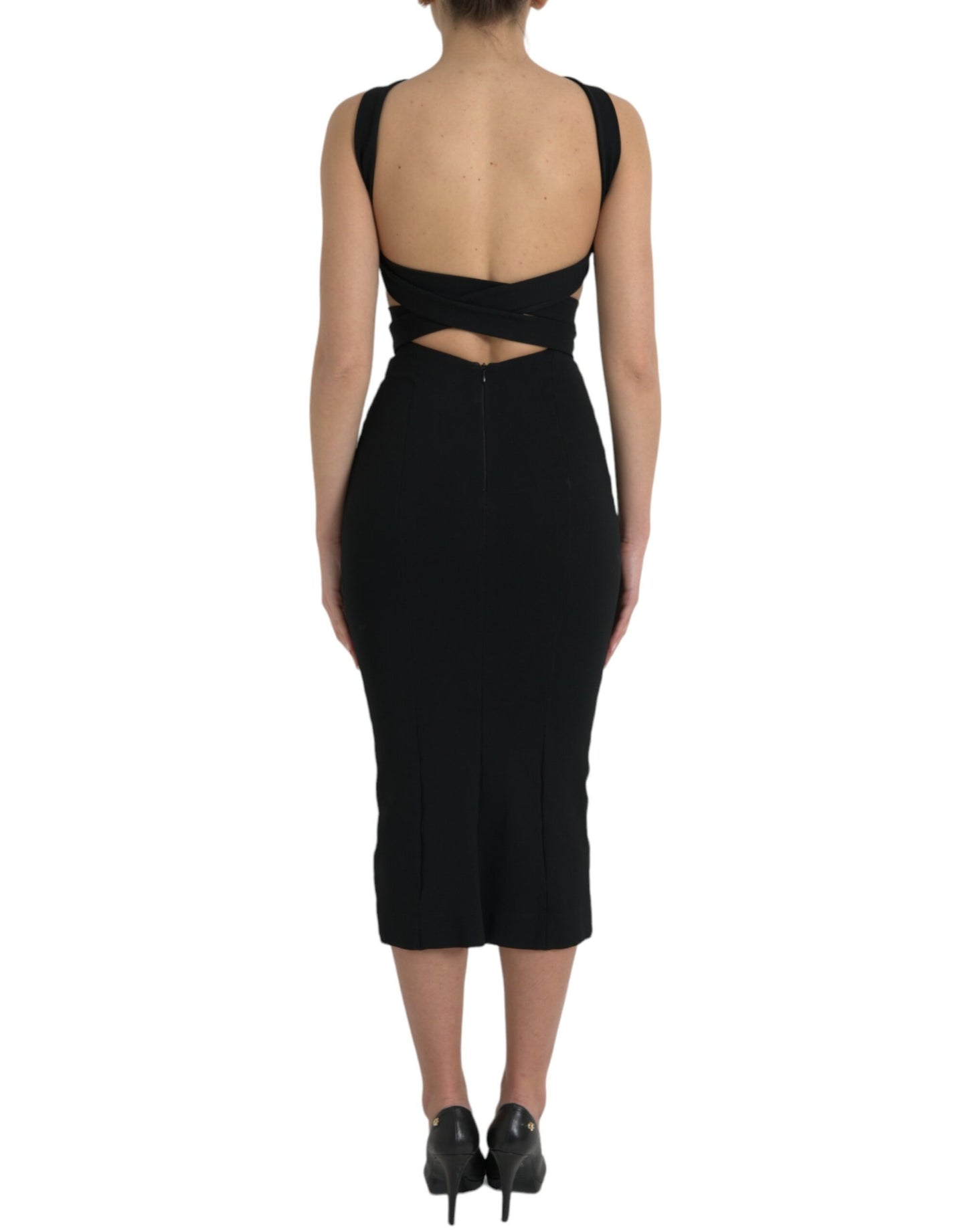 Dolce & Gabbana Elegant Black Sheath Halter Midi Dress