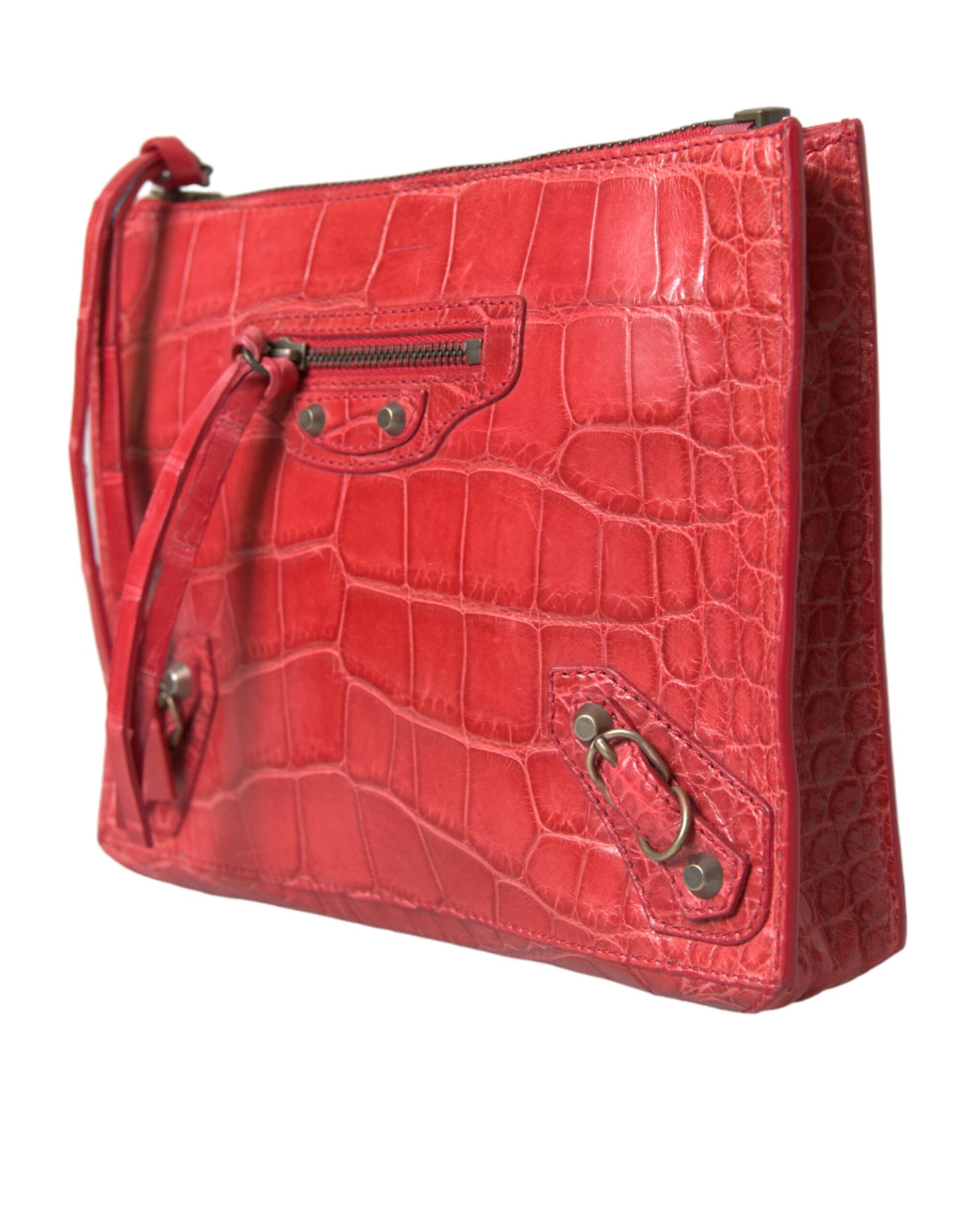 Balenciaga Exotic Red Alligator Leather Clutch