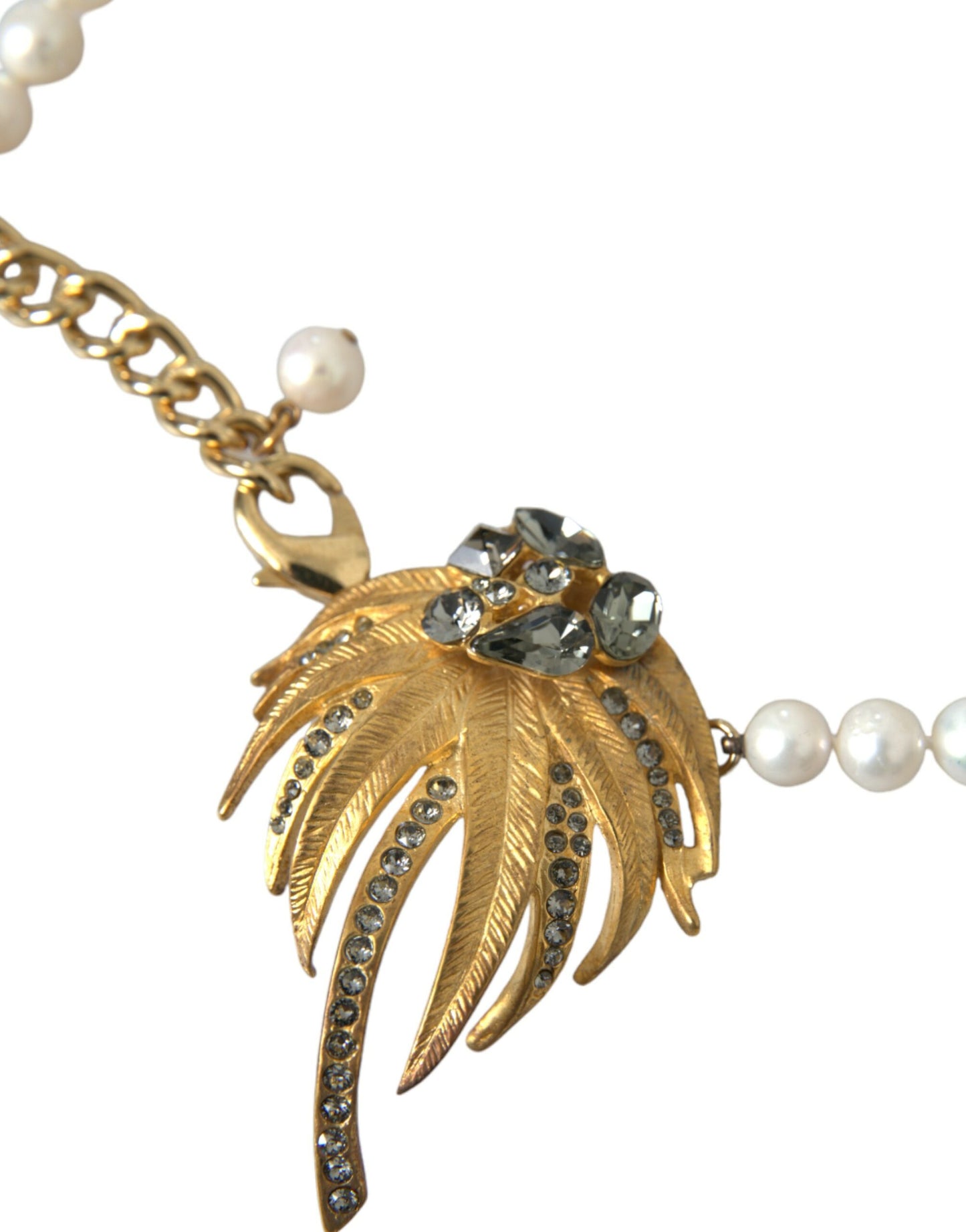 Dolce & Gabbana Gold Brass Crystal Pearl Tree Pendant Charm Necklace