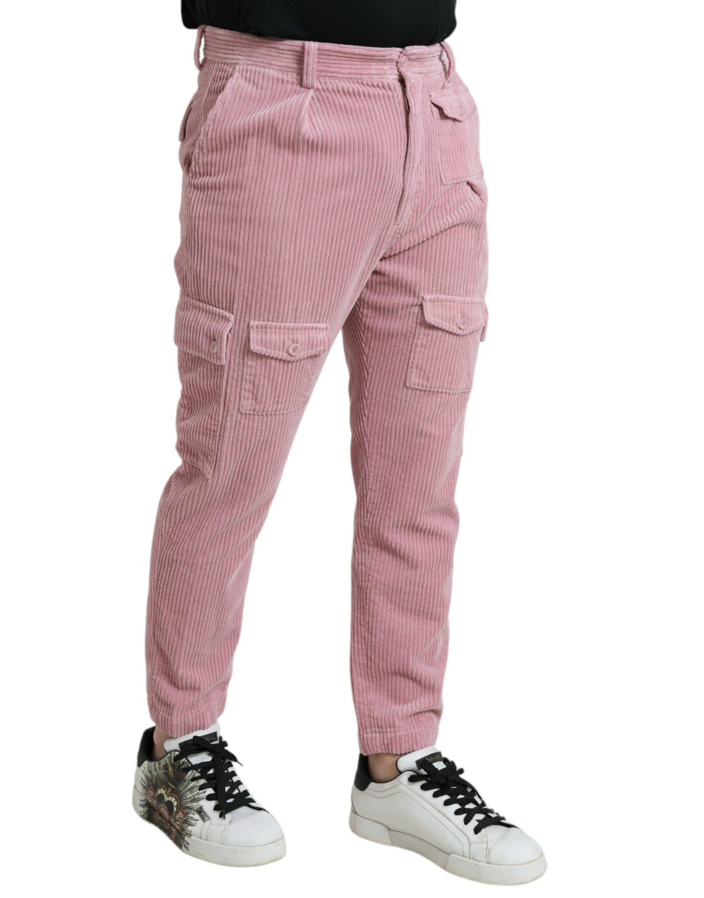 Dolce & Gabbana Pink Corduroy Cotton Stretch Skinny Cargo Jeans