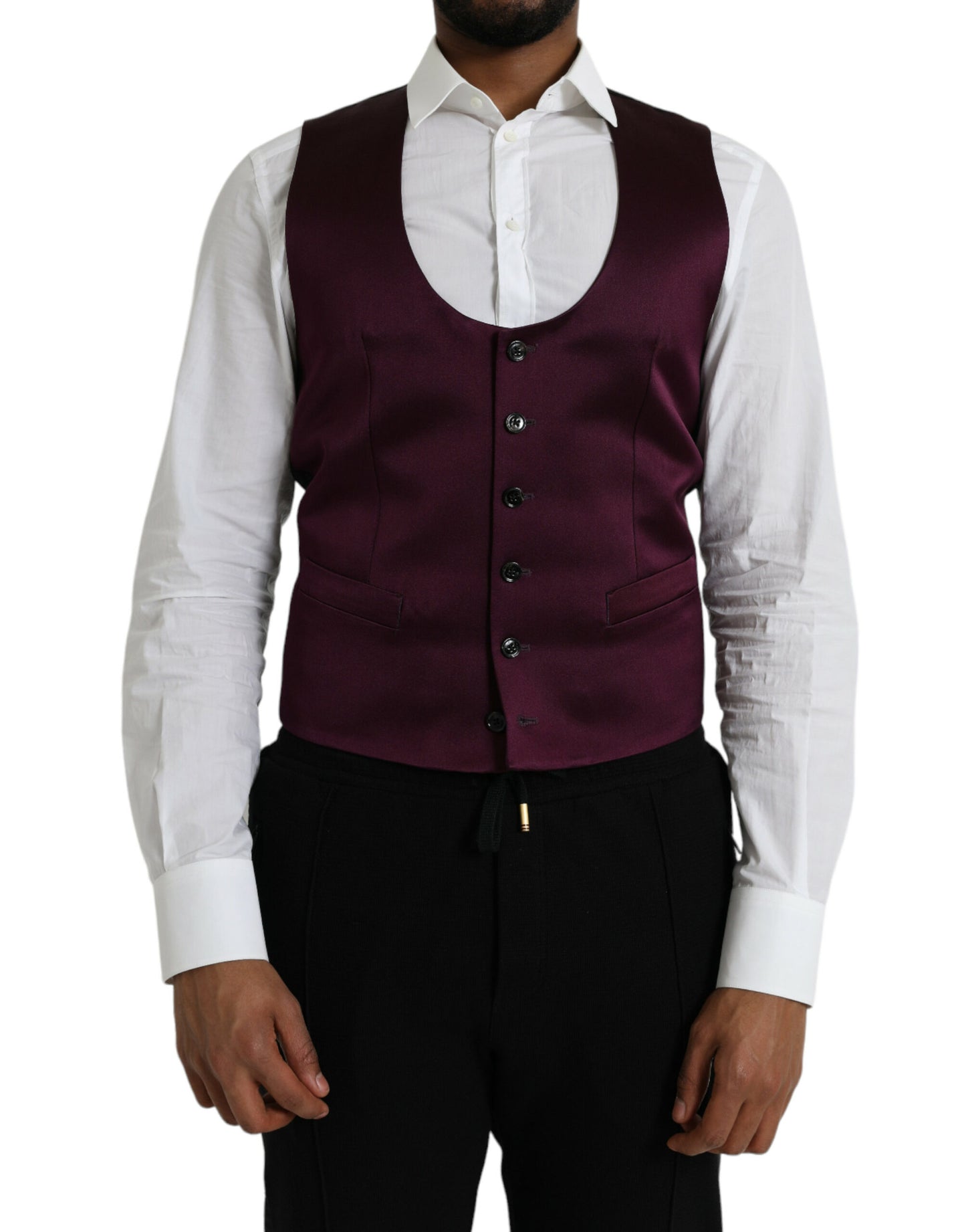 Dolce & Gabbana Maroon Satin Silk Waistcoat Dress Formal Vest