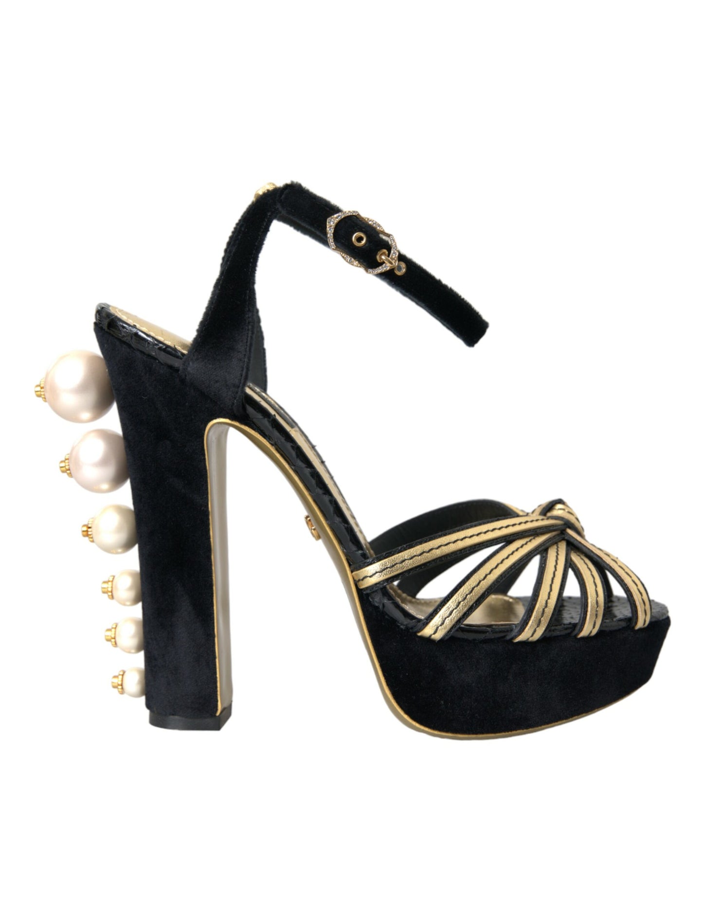 Dolce & Gabbana Black Gold Embellished Heels Sandals Shoes