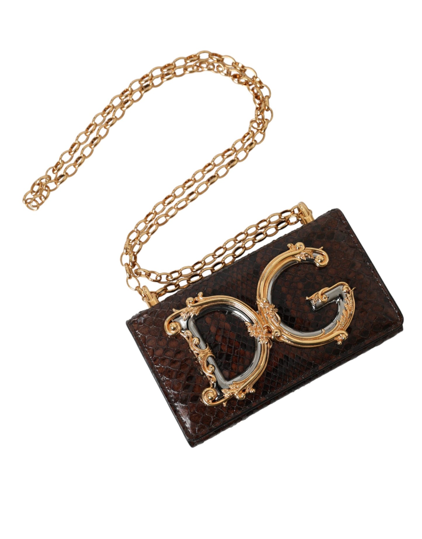 Dolce & Gabbana Brown Python Leather DG Girls Crossbody Phone Bag