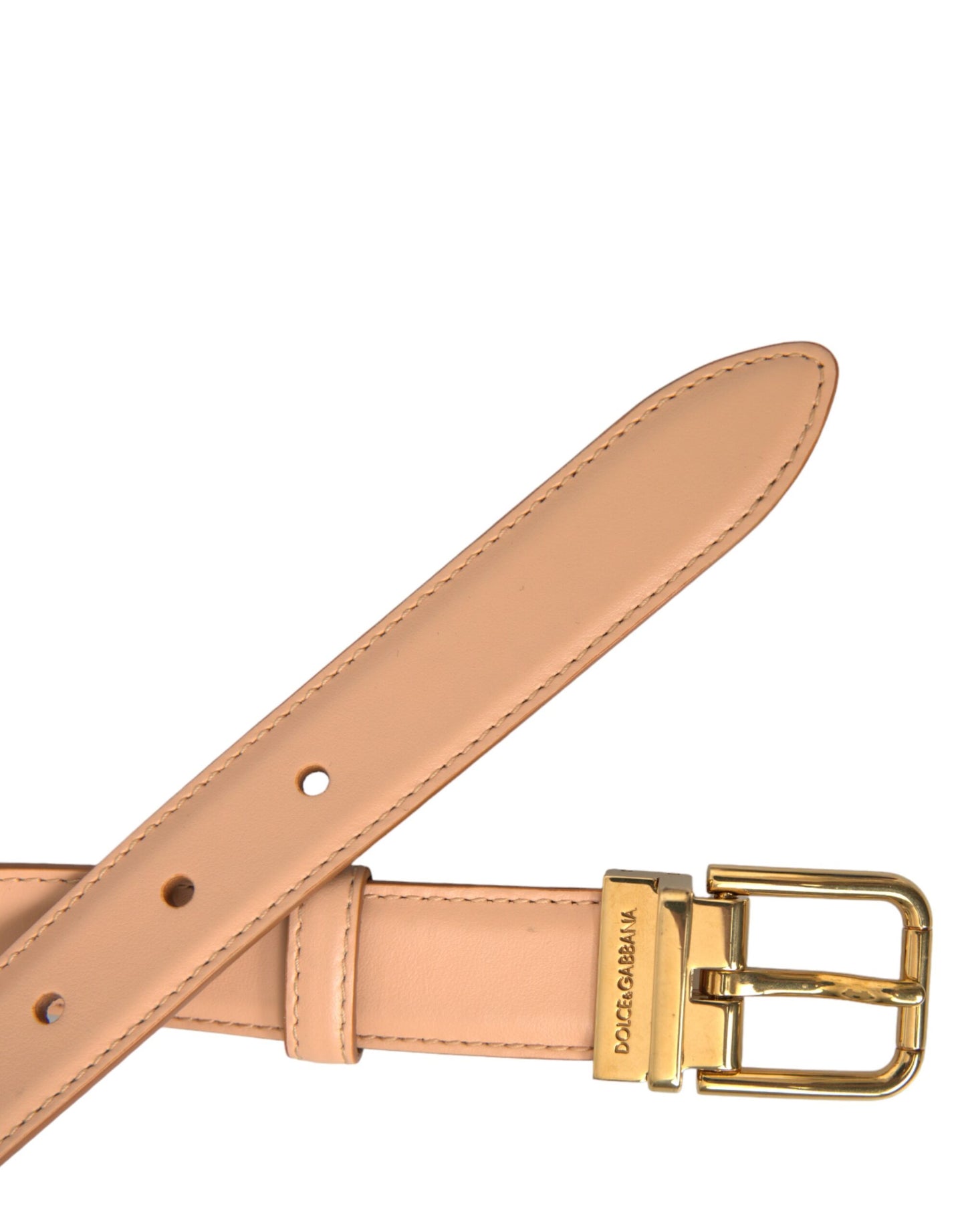 Dolce & Gabbana Beige Calfskin Leather Gold Metal Buckle Belt