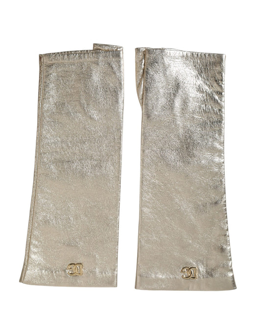 Dolce & Gabbana Silver Laminated Logo Finger Less Gloves