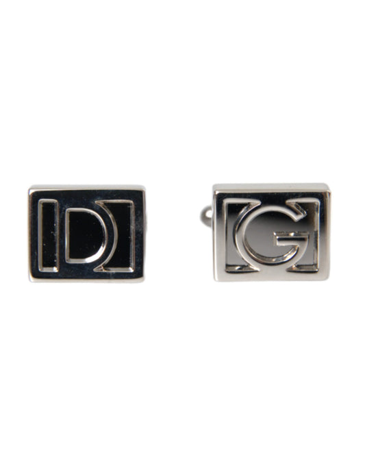 Dolce & Gabbana Silver Plated Metal Brass DG Logo Pin Cufflinks