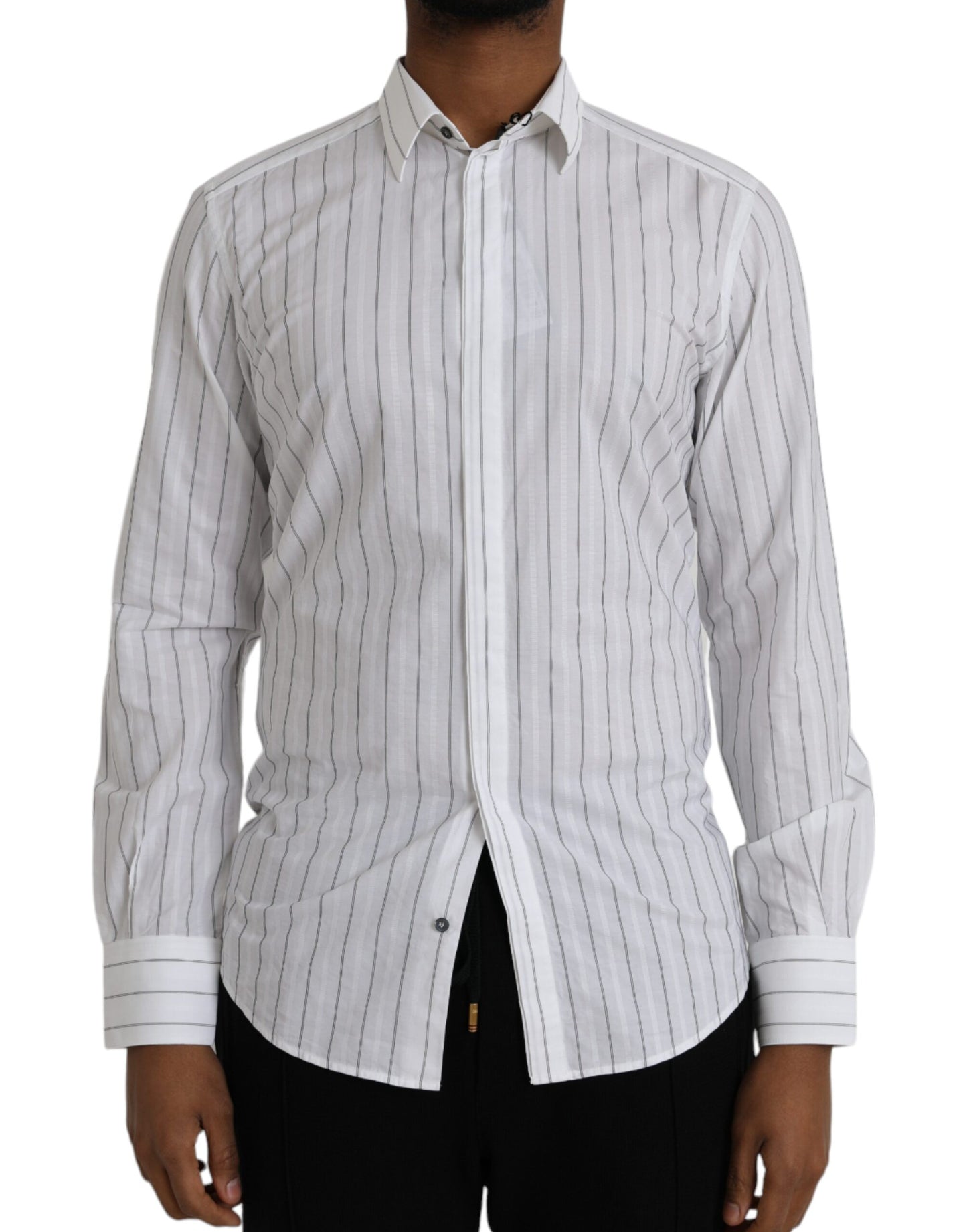 Dolce & Gabbana Black White Striped Formal Dress GOLD Shirt