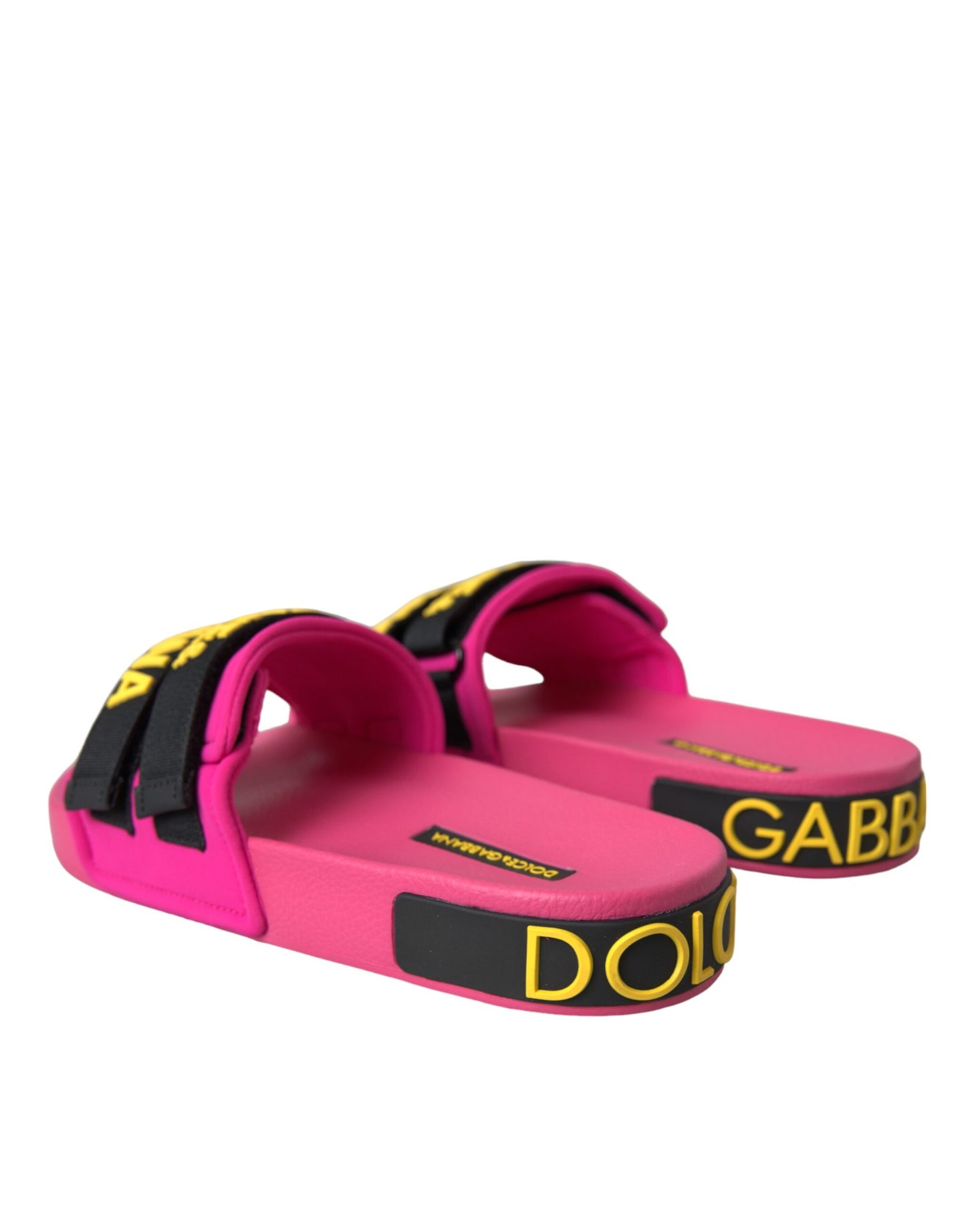 Dolce & Gabbana Pink Black Logo Beachwear Flats Sandals Shoes