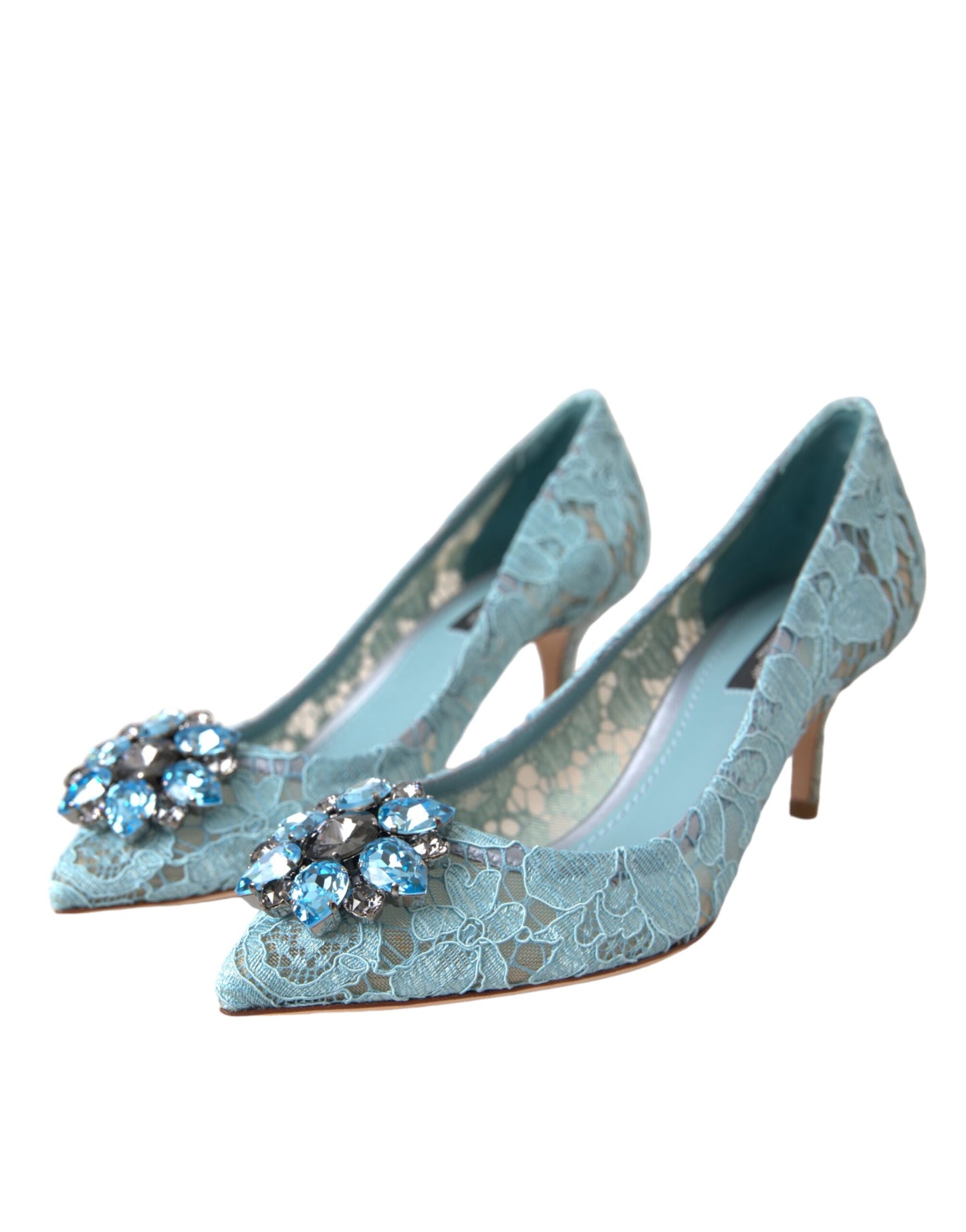 Dolce & Gabbana Blue Taormina Lace Crystal Heel Pumps Shoes