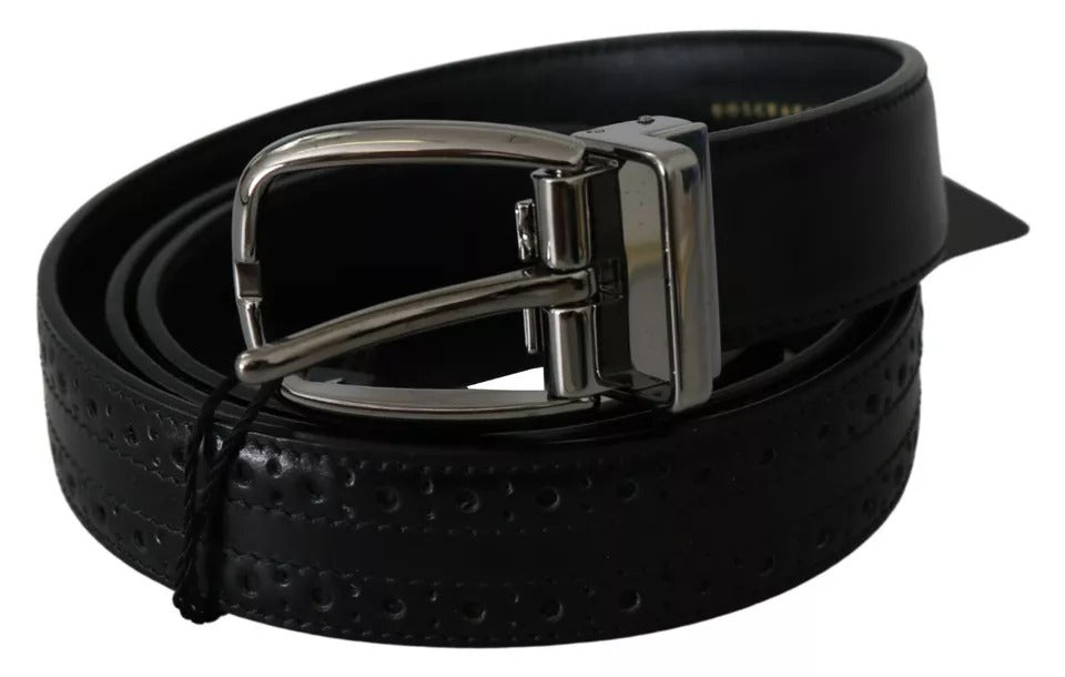 Dolce & Gabbana Black Leather Silver Metal Buckle Classic Belt