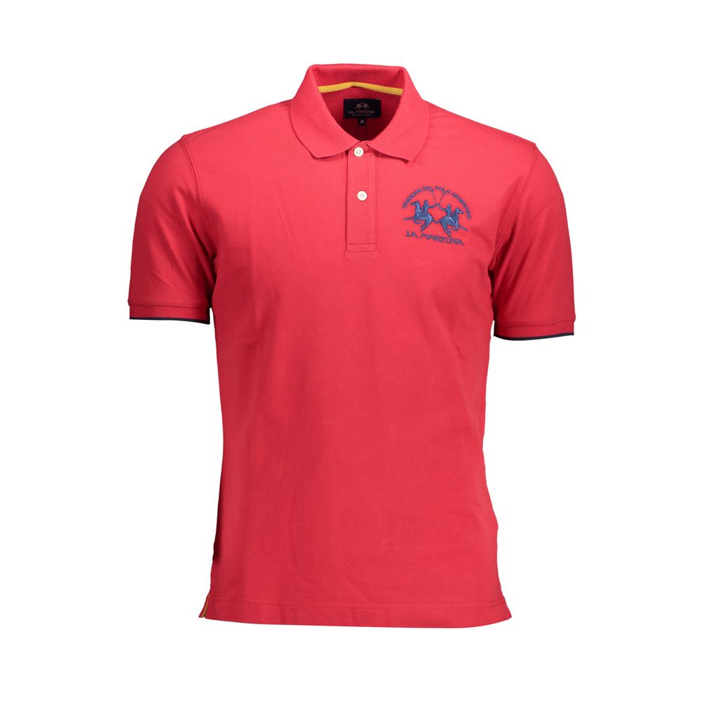 La Martina Red Cotton Men Polo Shirt