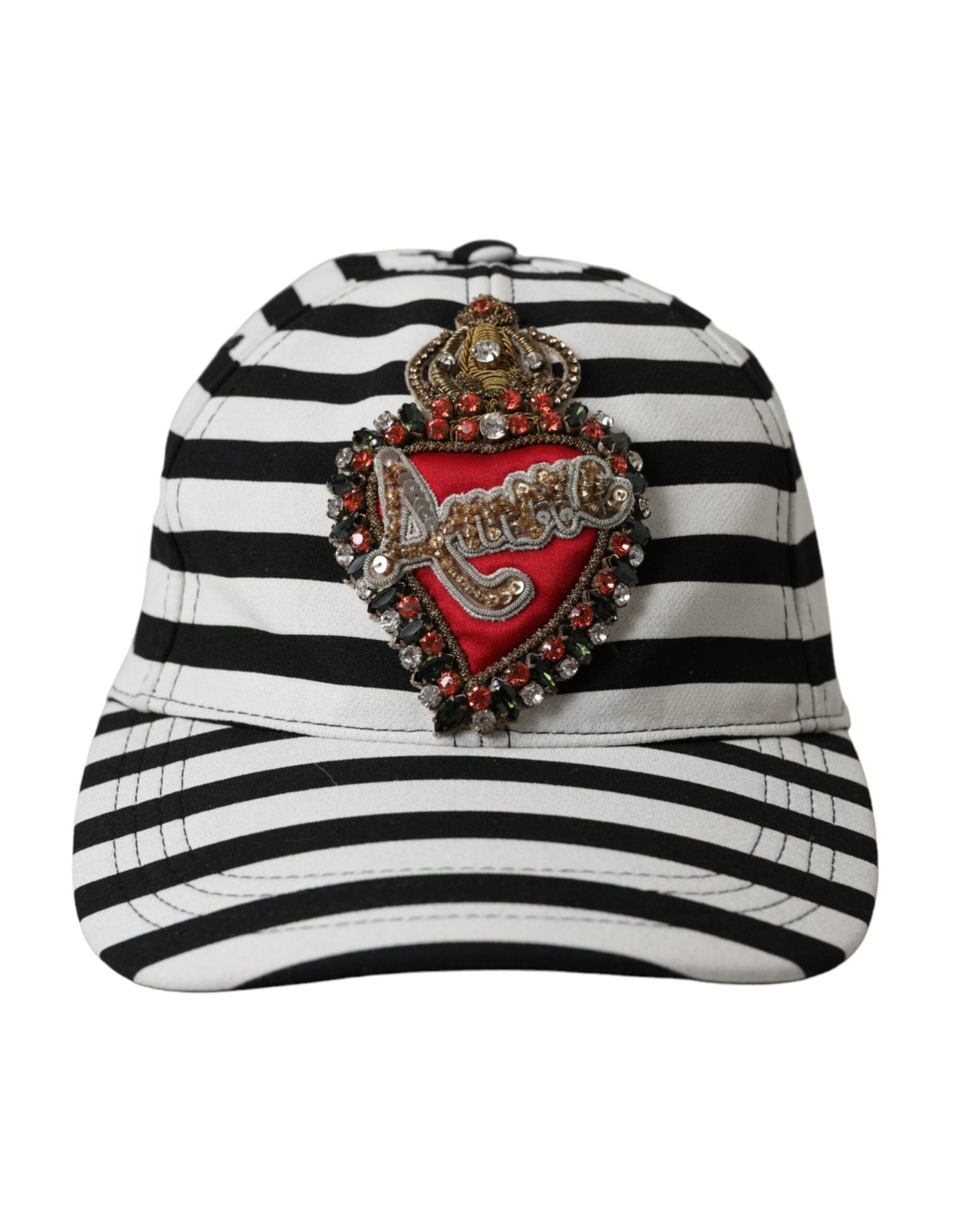 Dolce & Gabbana Black White Stripe Amore Heart Applique Baseball Hat