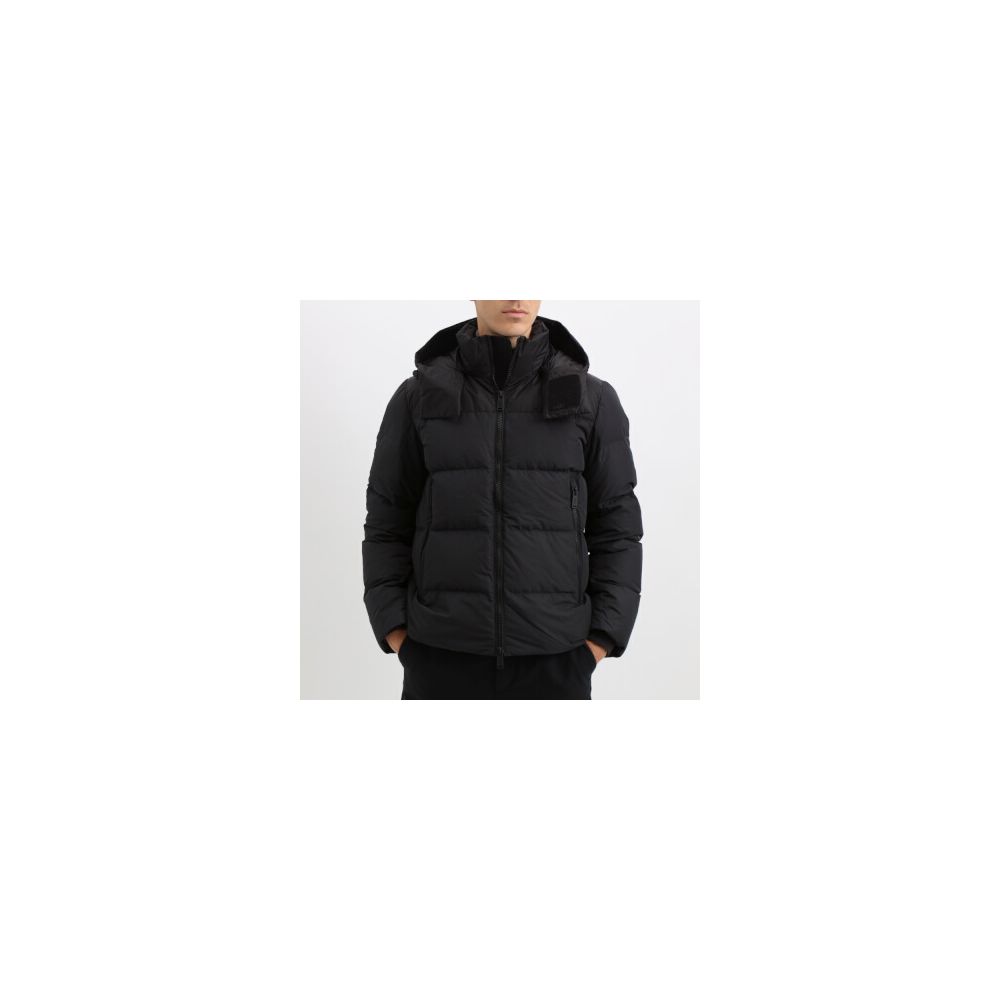 Add Black Polyester Men's Jacket with Detachable Hood