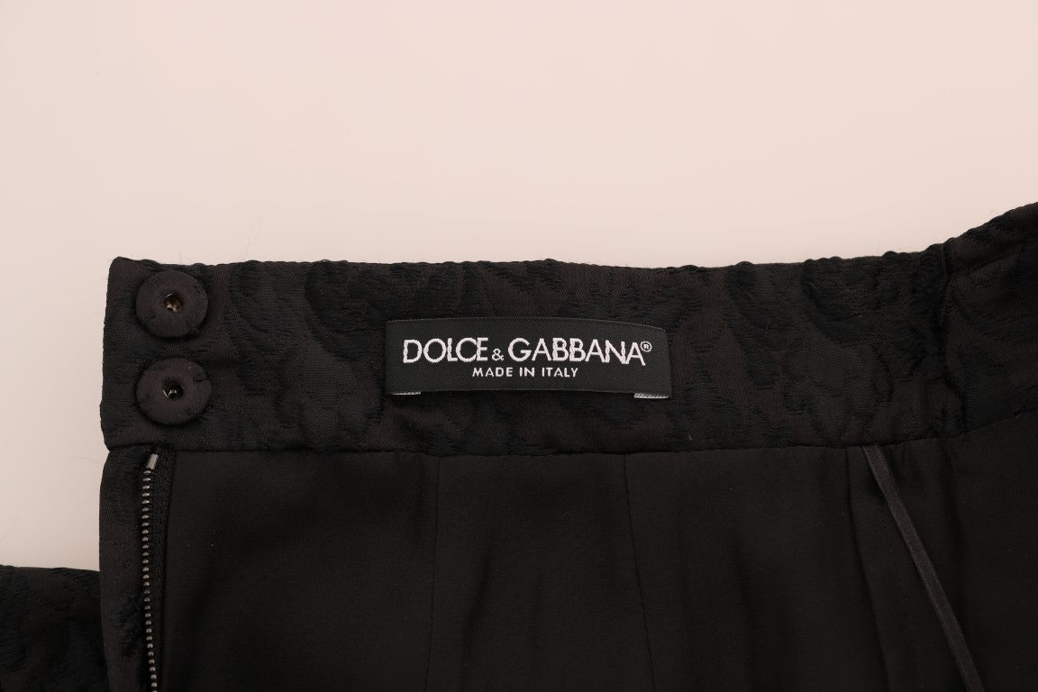 Dolce & Gabbana Elegant Black Floral Jacquard A-Line Skirt