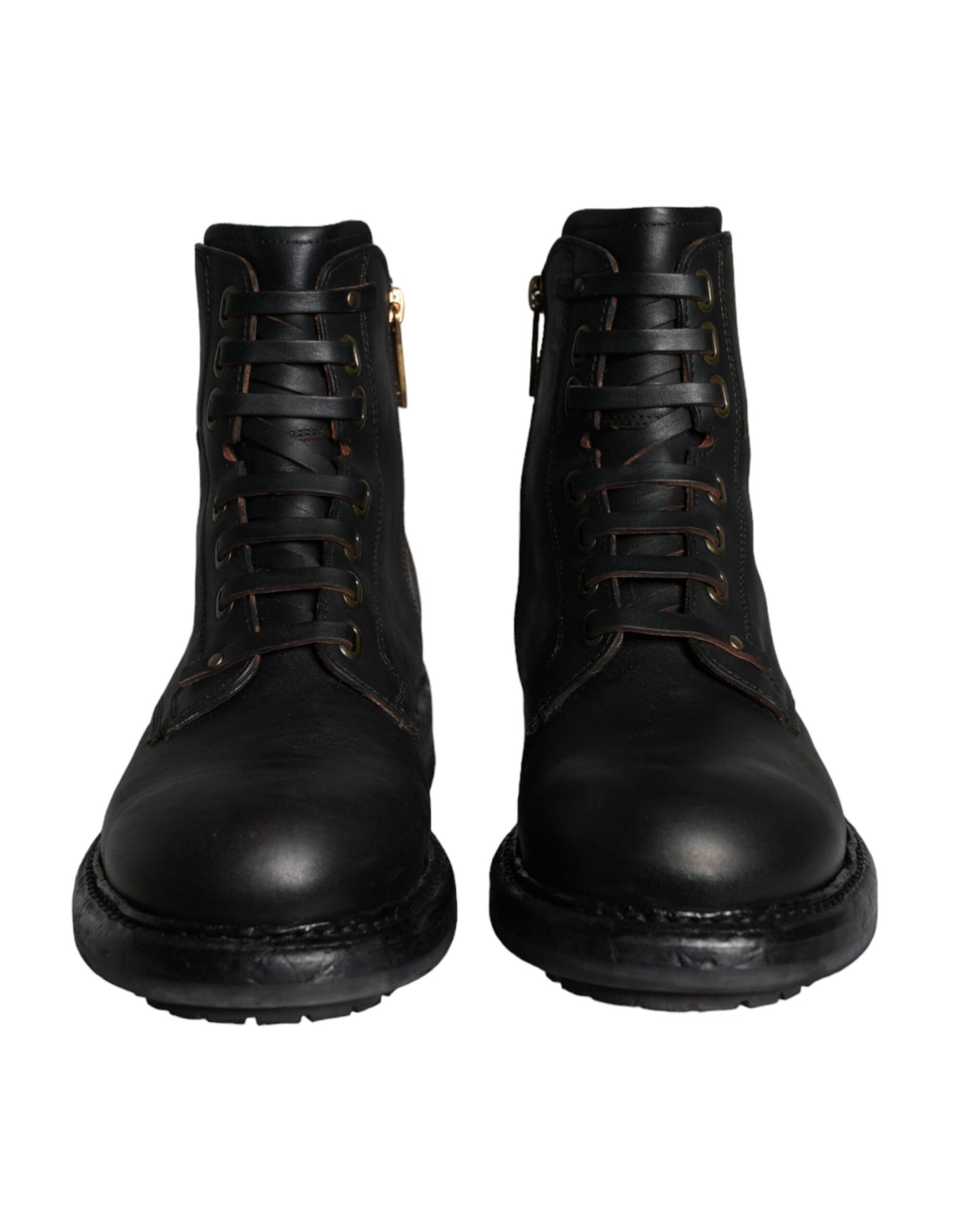 Dolce & Gabbana Black Lace Up Mid Calf Boots Men Shoes