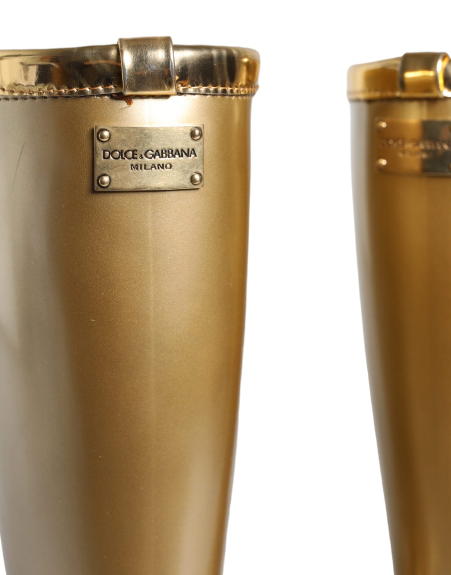 Dolce & Gabbana Metallic Gold Rubber PVC Rain Boots Shoes