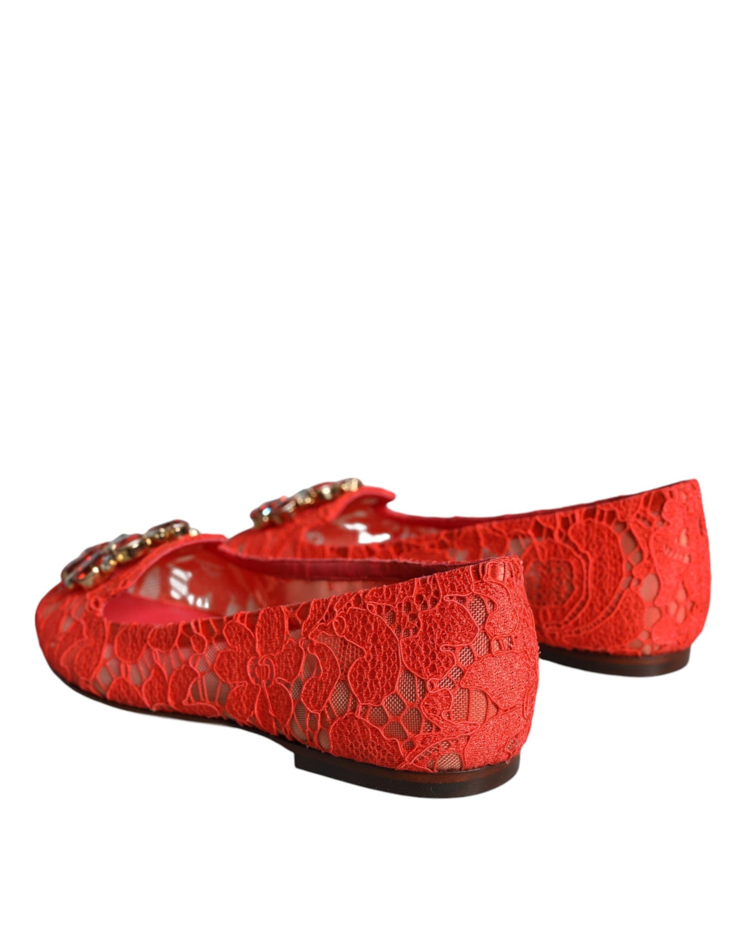 Dolce & Gabbana Coral Lace Crystal Ballet Flats Loafers Shoes