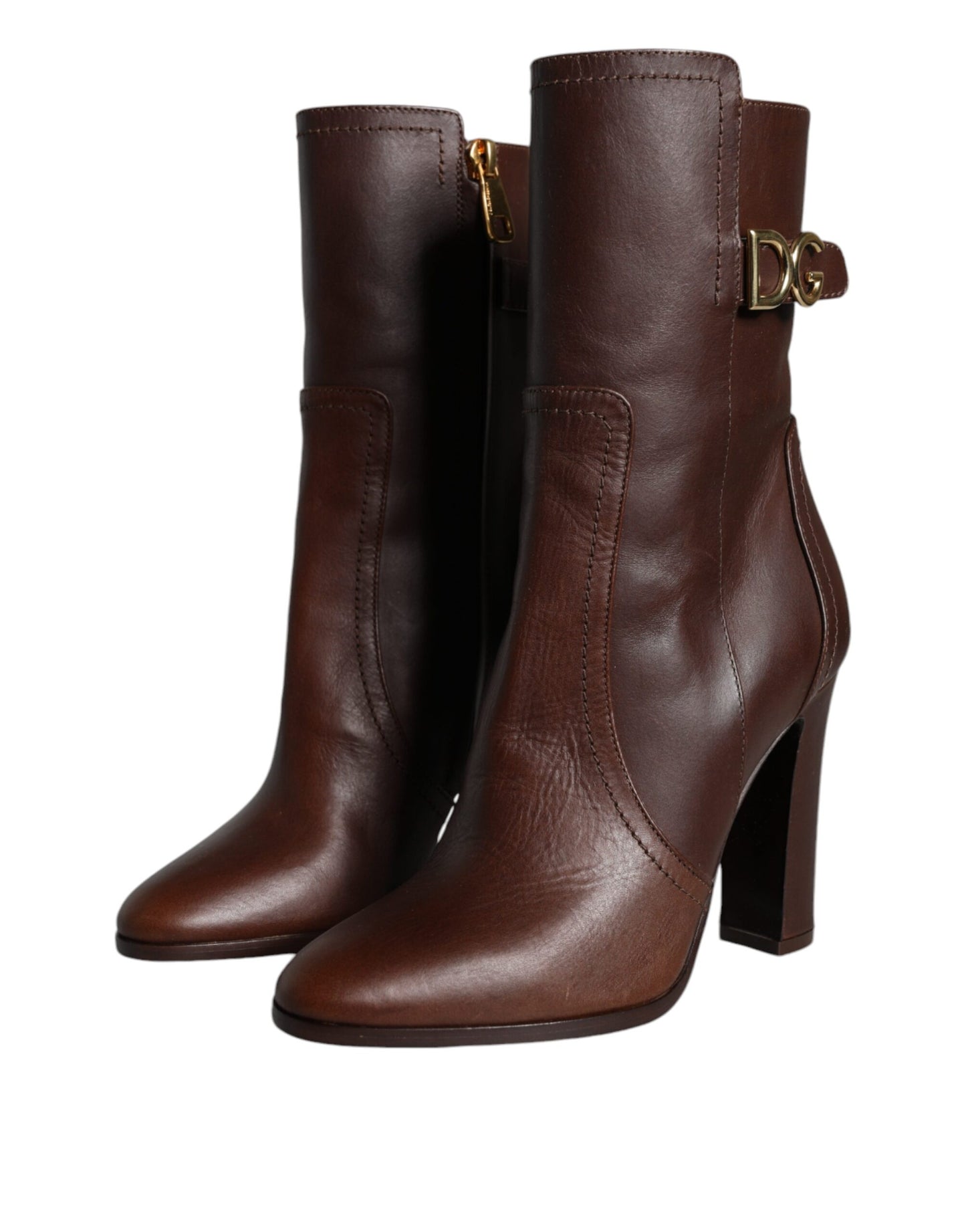 Dolce & Gabbana Brown Leather Heels Mid Calf Boots Shoes